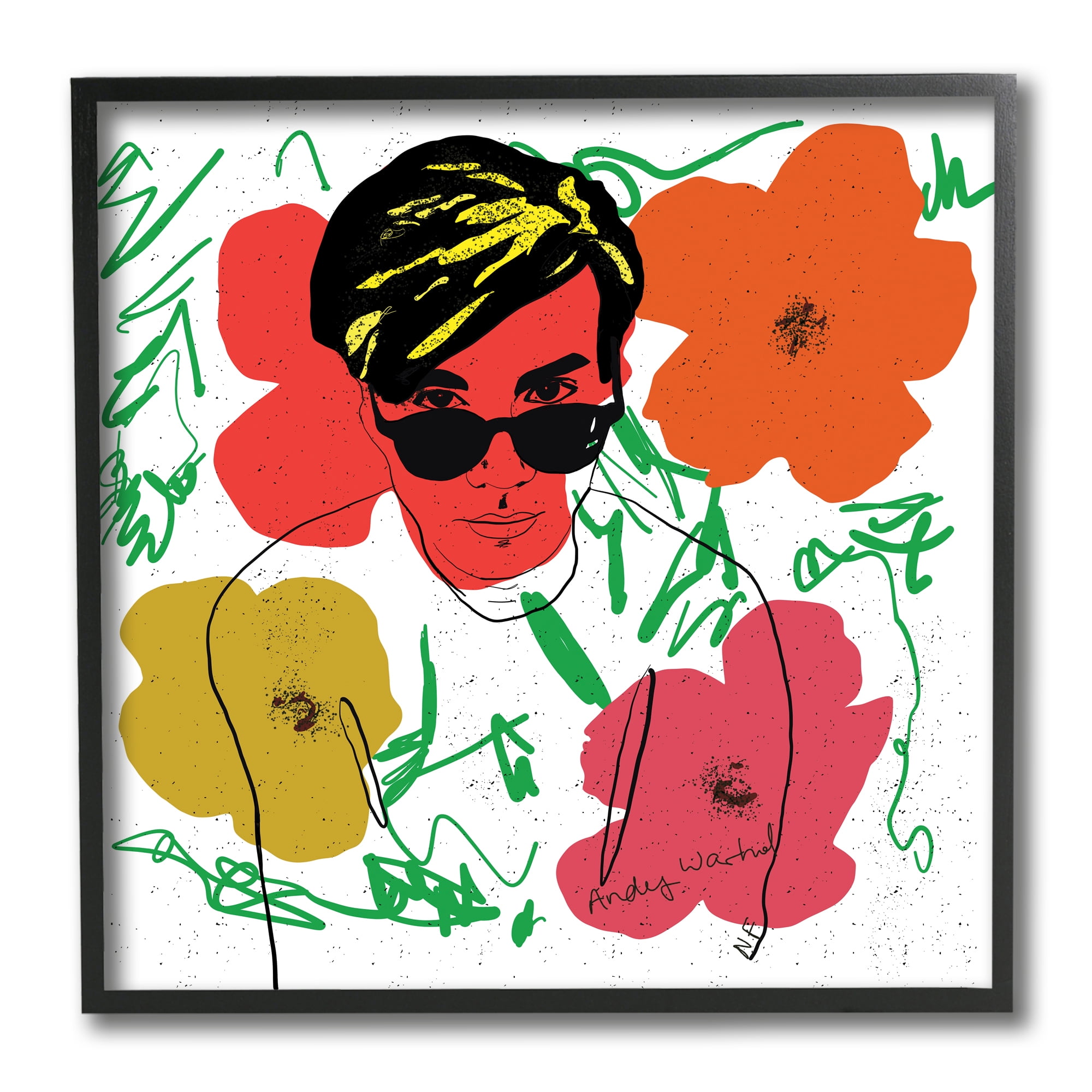 Stupell Industries Andy In Glasses Expressive Artist Abstract Flowers Novelty Painting Black Framed Art Print Wall Art, 12 x 12