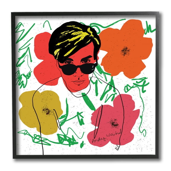 Stupell Industries Andy In Glasses Expressive Artist Abstract Flowers Novelty Painting Black Framed Art Print Wall Art, 12 x 12