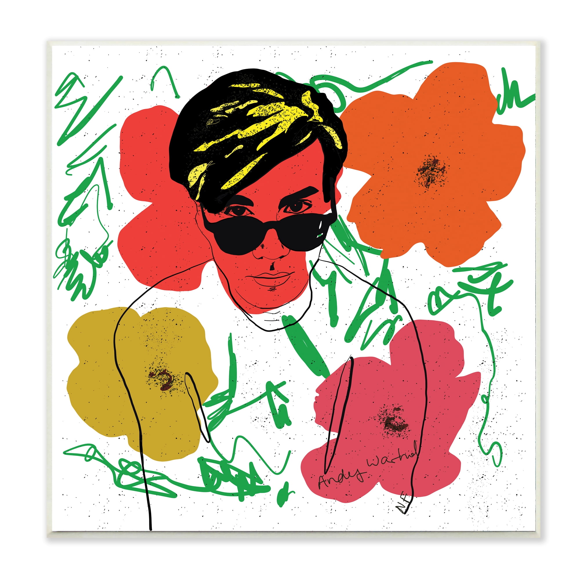 Stupell Industries Andy In Glasses Expressive Artist Abstract Flowers Novelty Painting Unframed Art Print Wall Art, 12 x 12