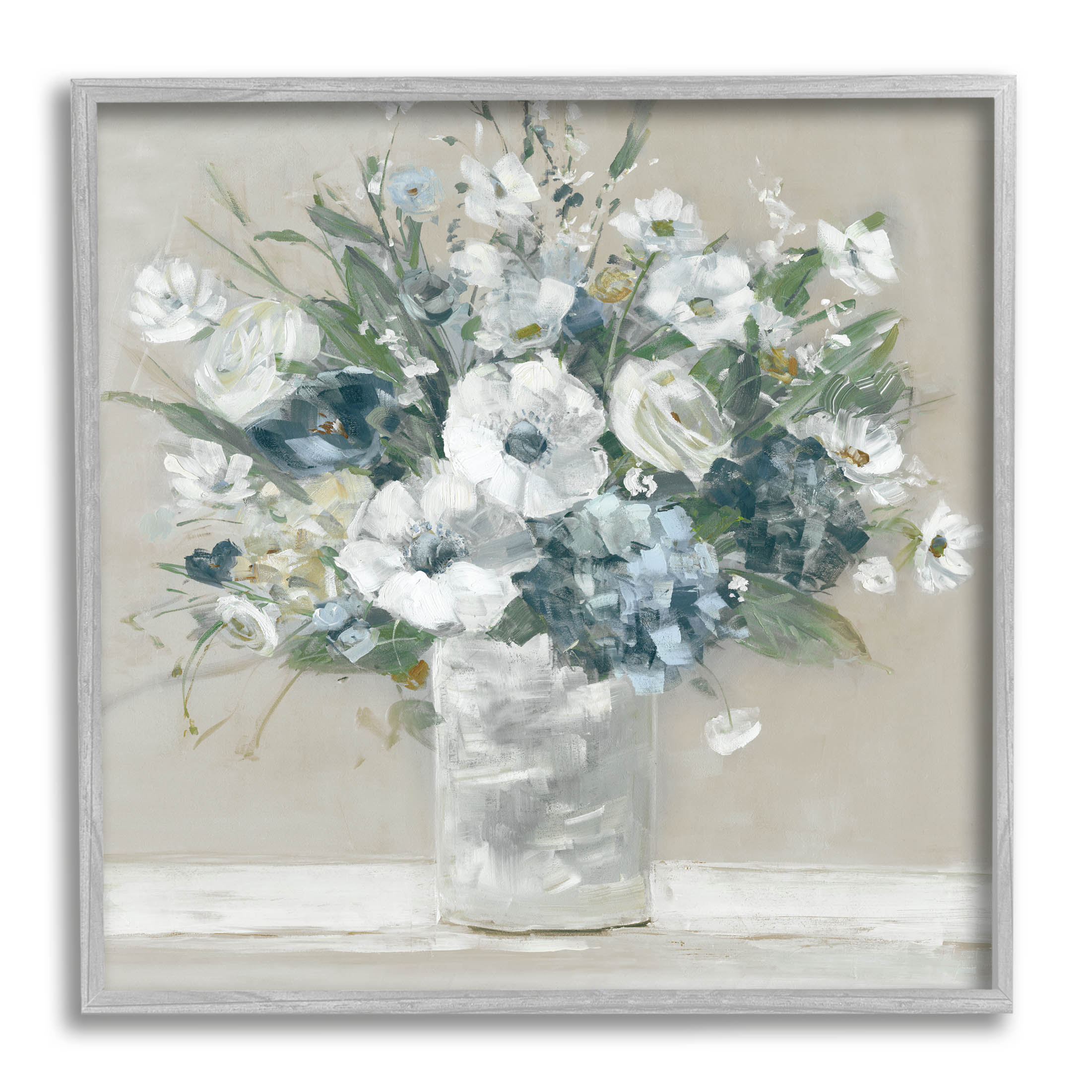 Stupell Industries Anemone Flower Arrangement Painting Gray Framed Art Print Wall Art, Design by Sally Swatland