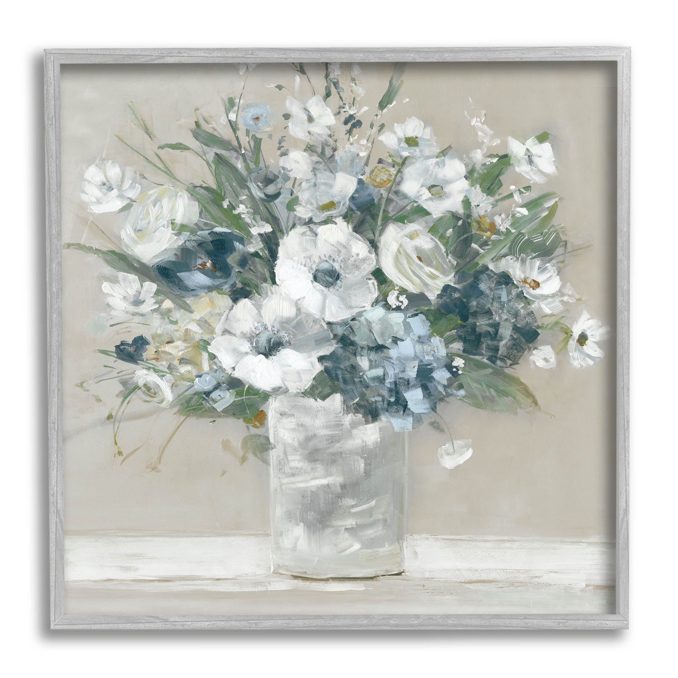 Stupell Industries Anemone Flower Arrangement Painting Gray Framed Art Print Wall Art, Design by Sally Swatland
