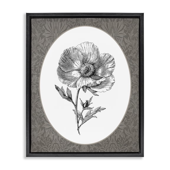 Stupell Industries Anemone Sprig Vignette Floral Painting Black Floater Framed Canvas Art Print Wall Art, 17 x 21