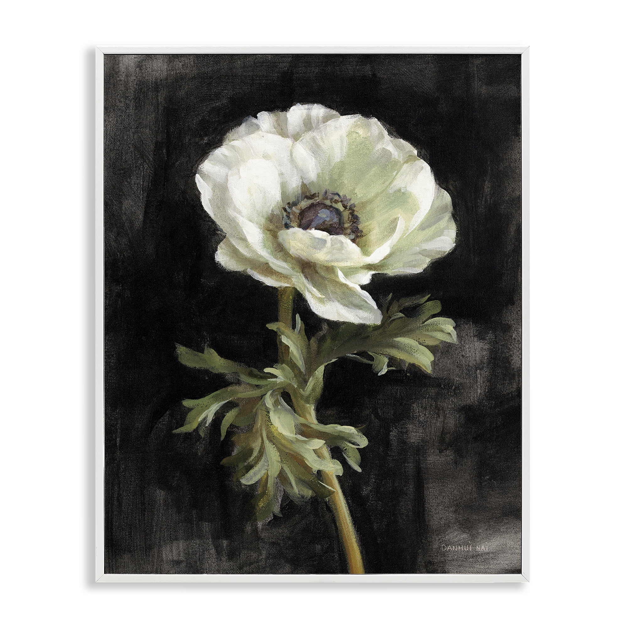 Stupell Industries Anemone on Black Plants & Flowers Painting White Framed Art Print Wall Art, 11 x 14
