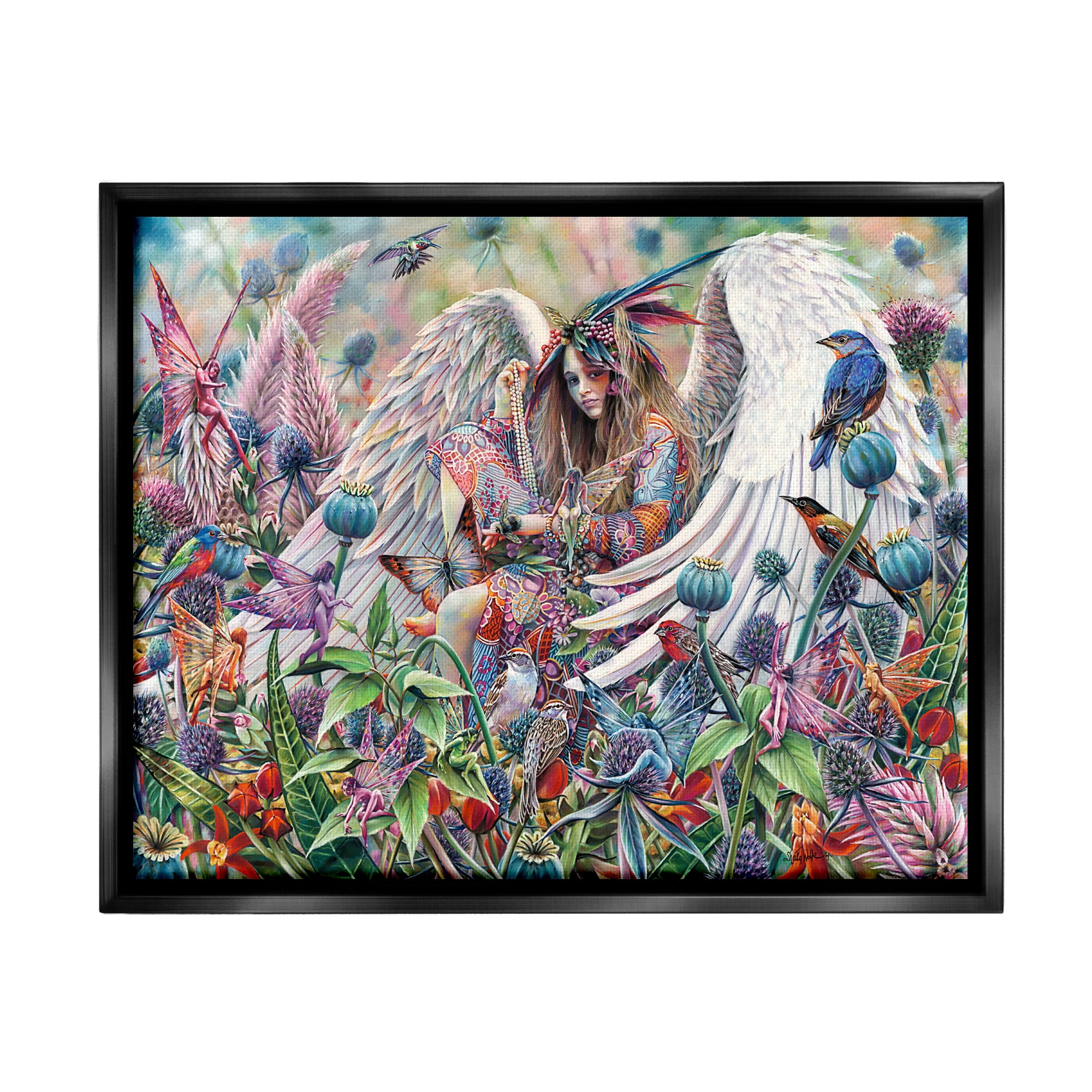 Stupell Industries Angel & Fairies Vivid Meadow Fairy Tales & Fantasy Painting Black Floater Framed Art Print Wall Art