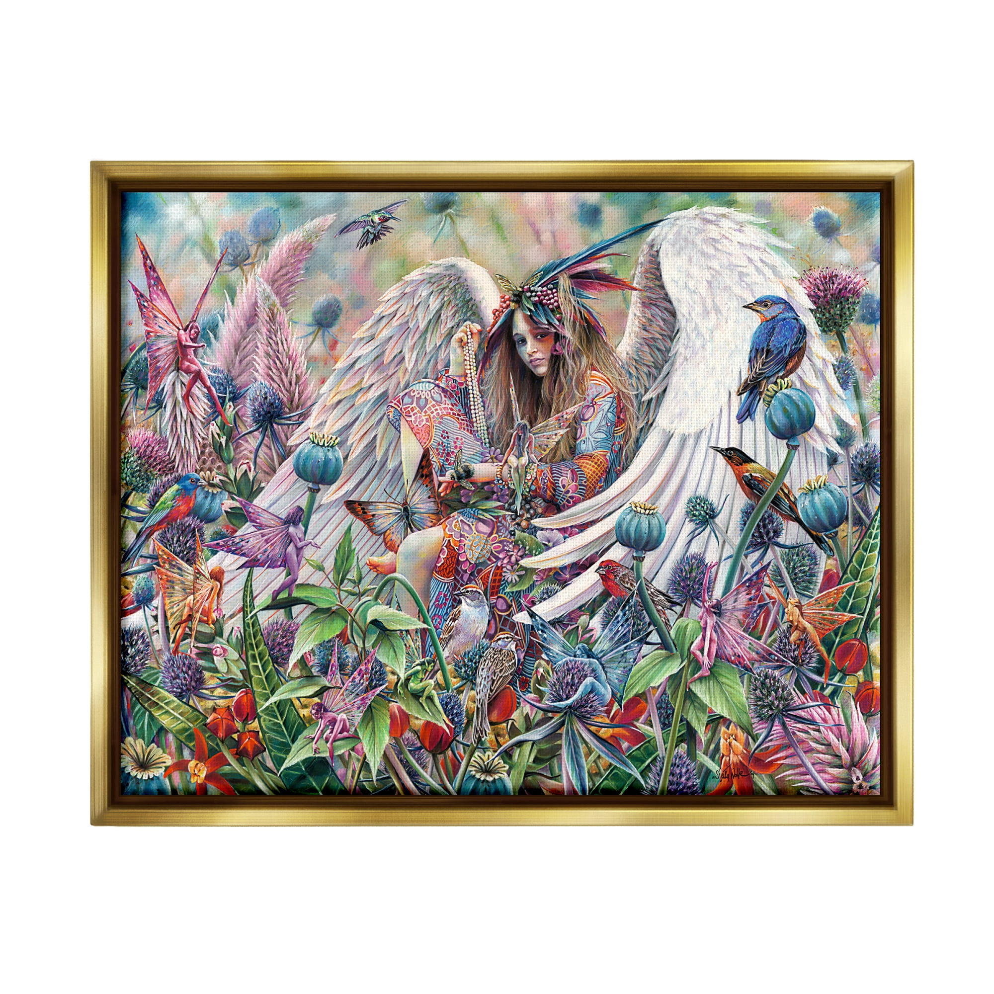 Stupell Industries Angel & Fairies Vivid Meadow Fairy Tales & Fantasy Painting Gold Floater Framed Art Print Wall Art