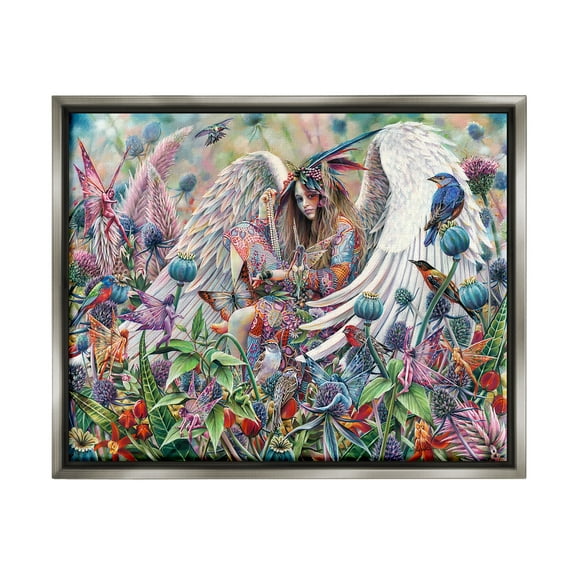 Stupell Industries Angel & Fairies Vivid Meadow Fairy Tales & Fantasy Painting Gray Floater Framed Art Print Wall Art