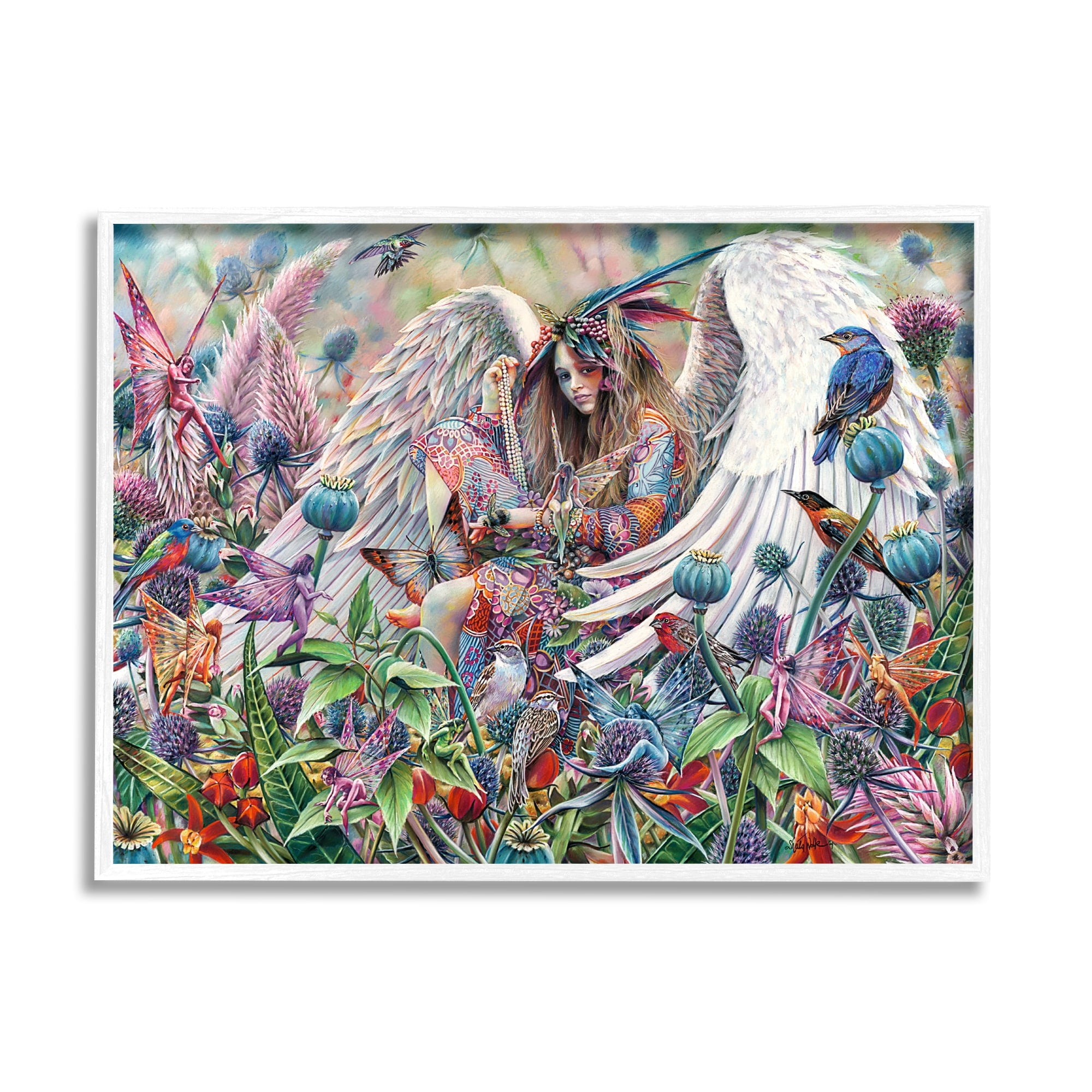 Stupell Industries Angel & Fairies Vivid Meadow Fairy Tales & Fantasy Painting White Framed Art Print Wall Art