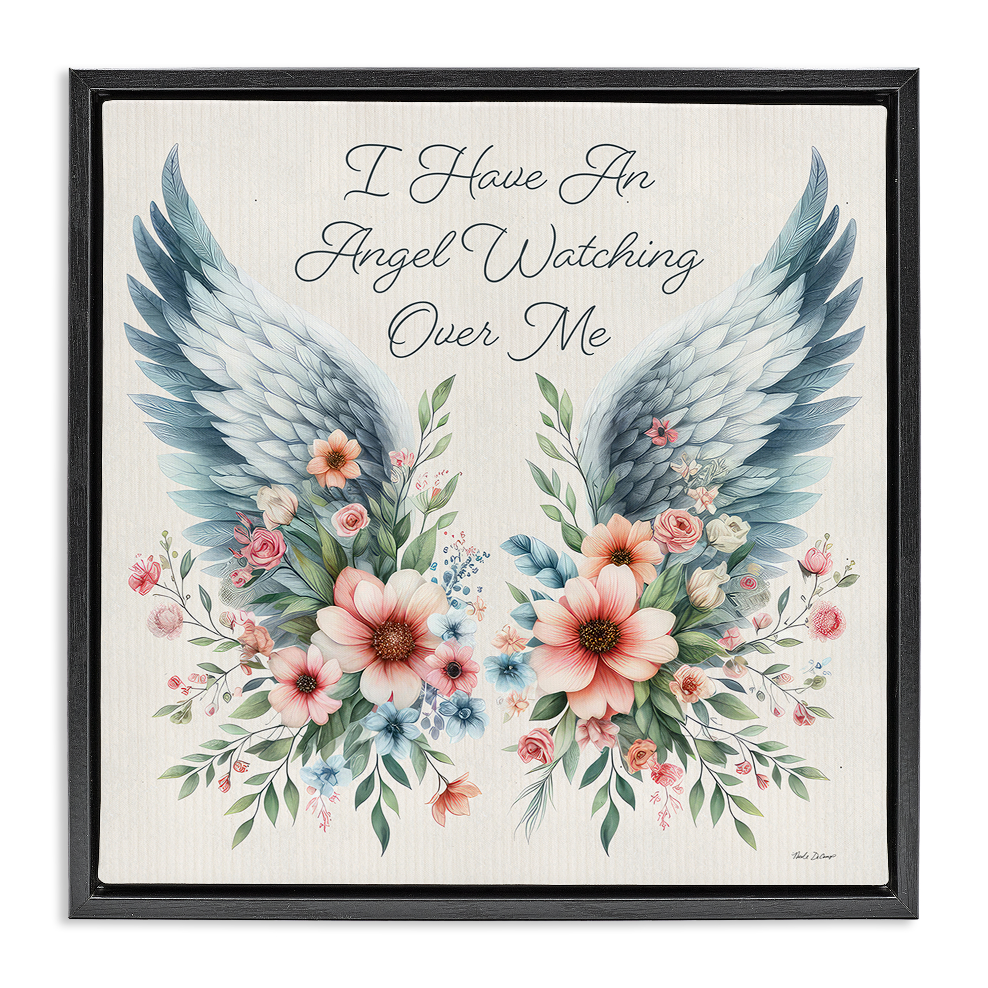 Stupell Industries Angel Watching Me Plants & Flowers Painting Black Floater Framed Canvas Art Print Wall Art, 18 x 18