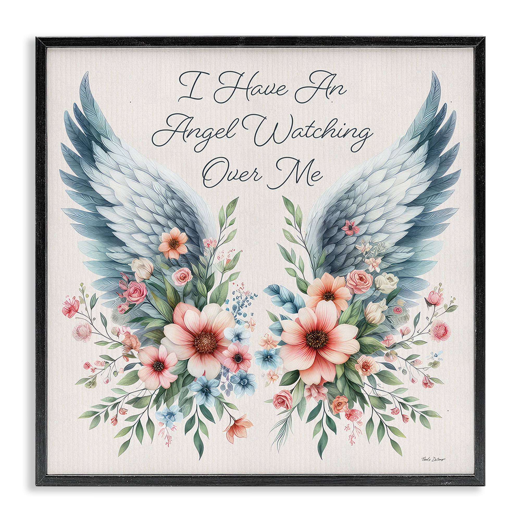 Stupell Industries Angel Watching Me Plants & Flowers Painting Black Framed Art Print Wall Art, 12 x 12