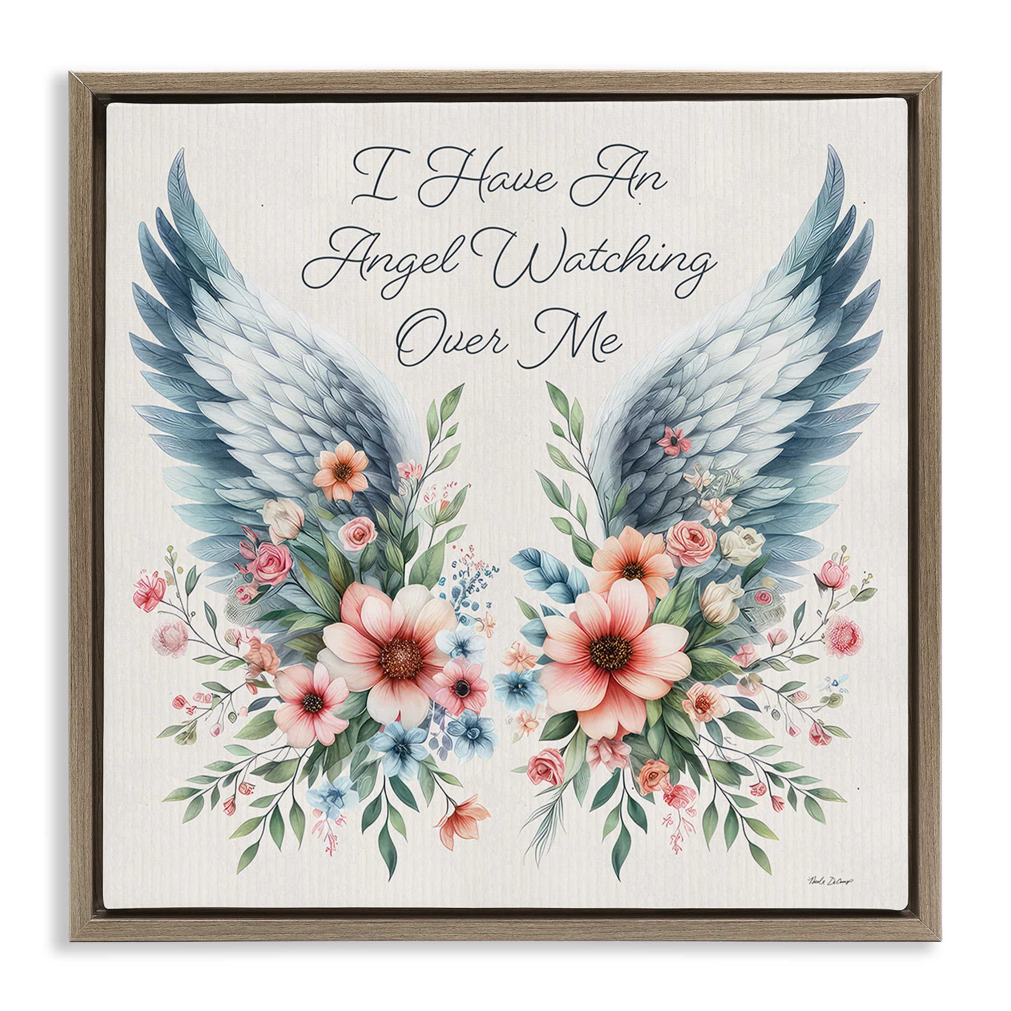 Stupell Industries Angel Watching Me Plants & Flowers Painting Brown Floater Framed Canvas Art Print Wall Art, 25 x 25