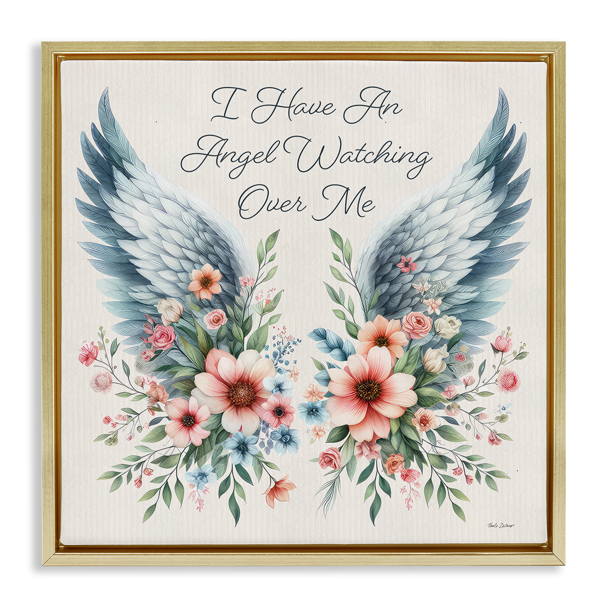 Stupell Industries Angel Watching Me Plants & Flowers Painting Gold Floater Framed Canvas Art Print Wall Art, 18 x 18