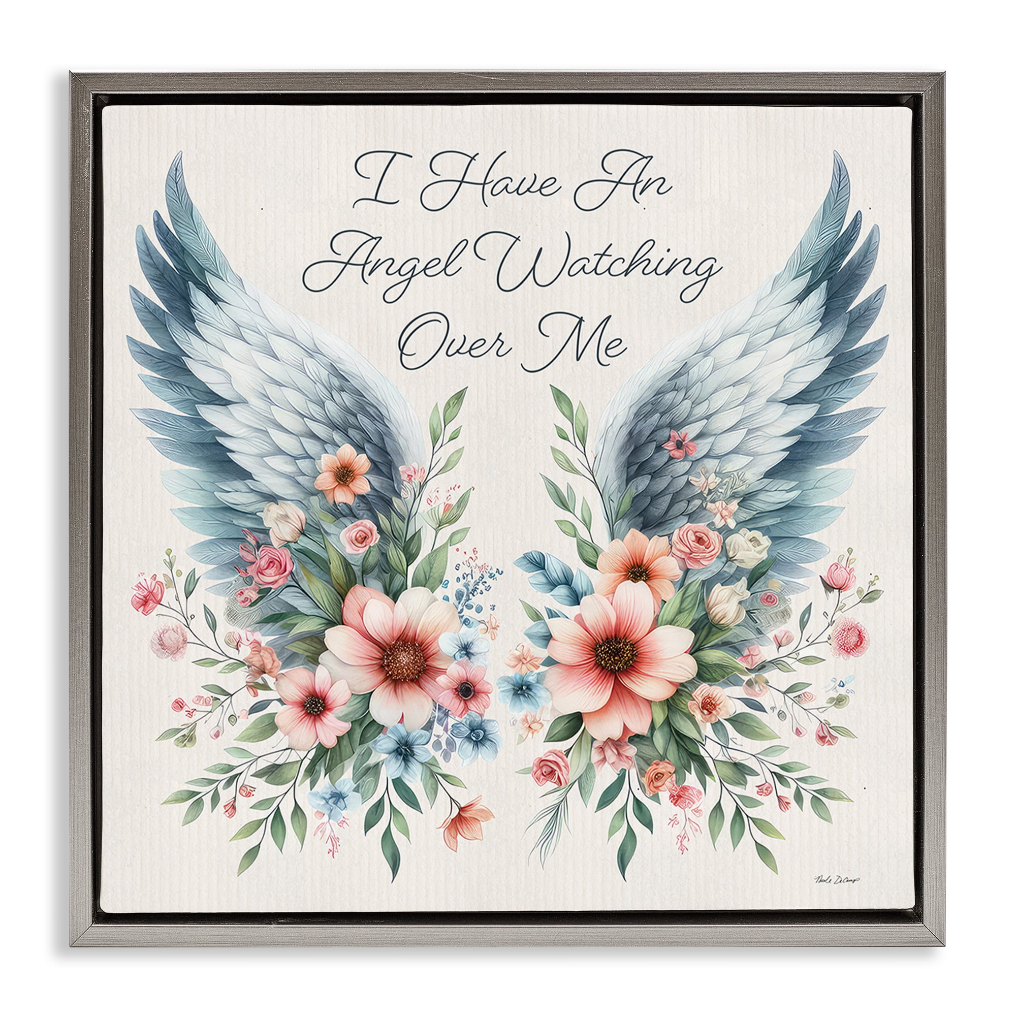 Stupell Industries Angel Watching Me Plants & Flowers Painting Gray Floater Framed Canvas Art Print Wall Art, 25 x 25