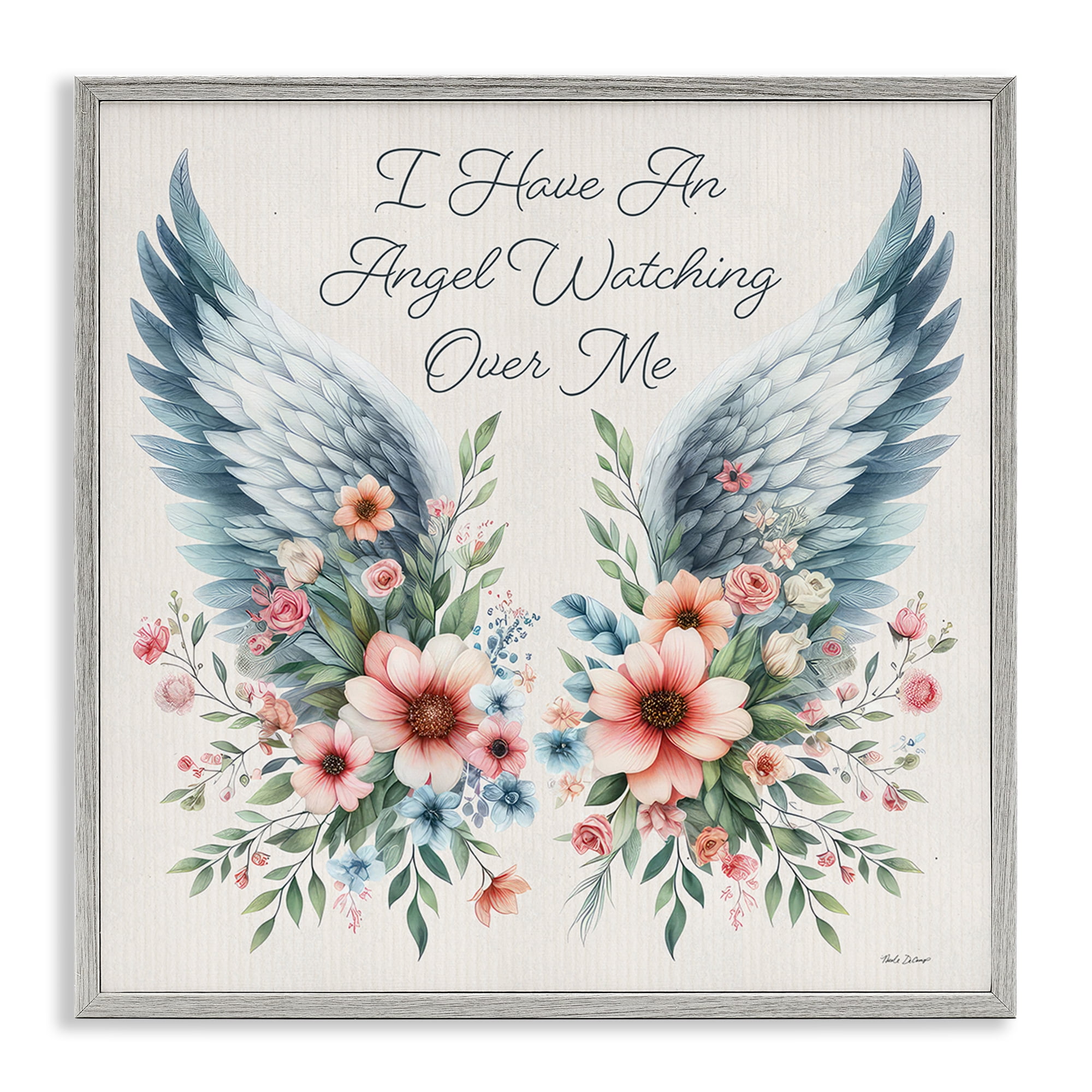 Stupell Industries Angel Watching Me Plants & Flowers Painting Gray Framed Art Print Wall Art, 12 x 12