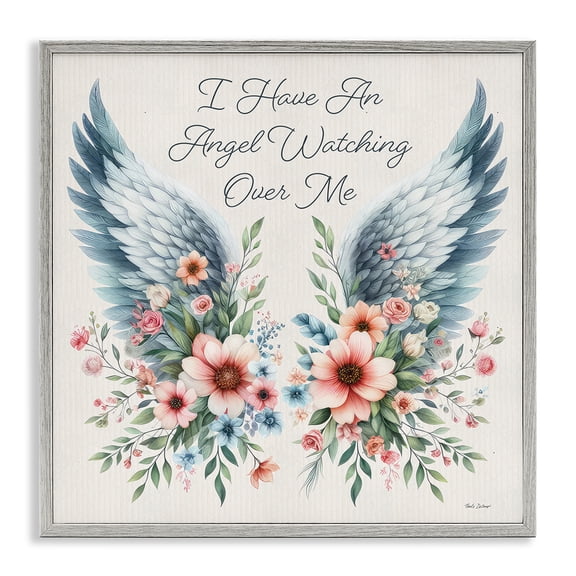 Stupell Industries Angel Watching Me Plants & Flowers Painting Gray Framed Art Print Wall Art, 17 x 17