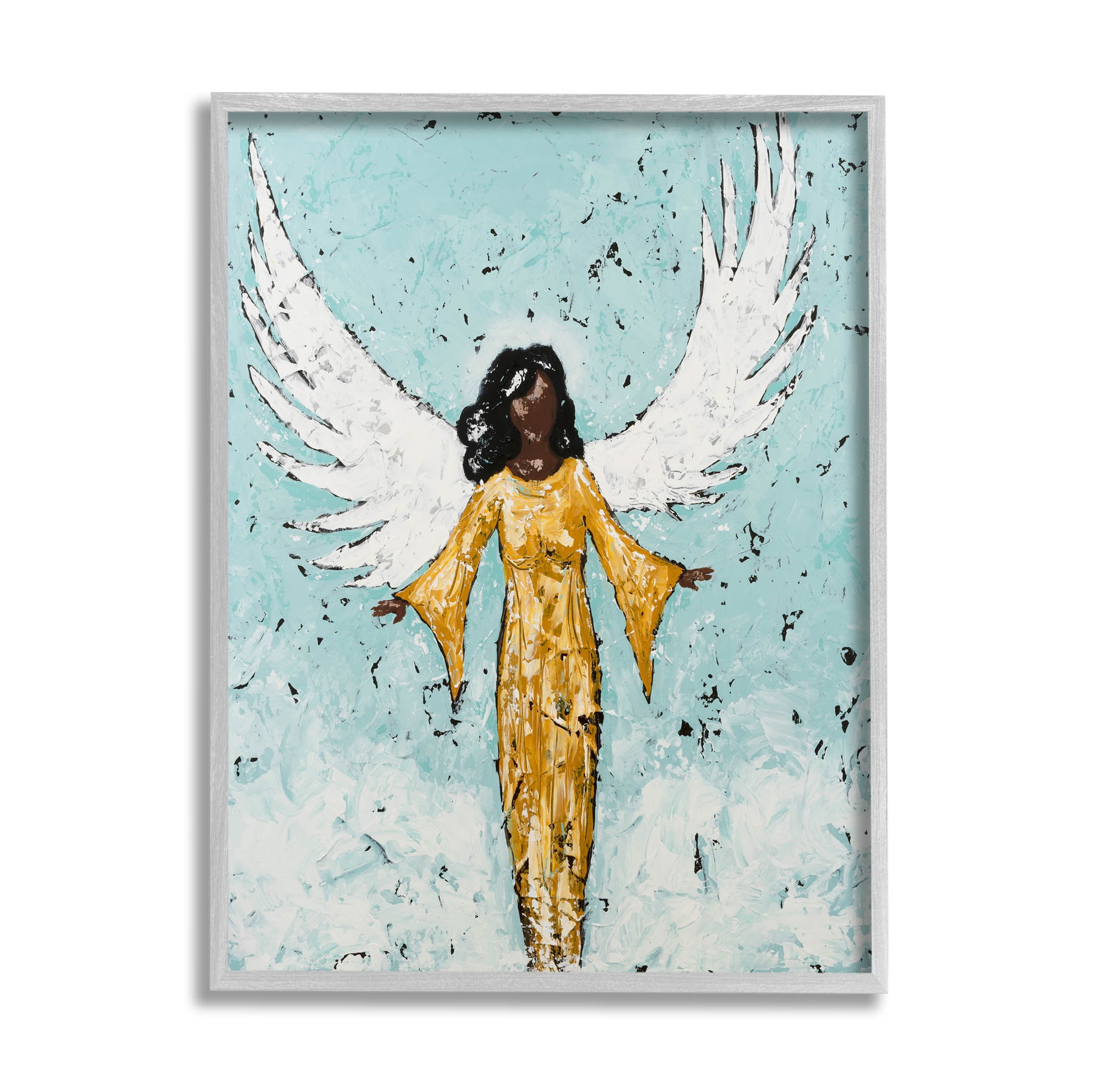 Stupell Industries Angel Wings Woman Portrait Painting Gray Framed Art Print Wall Art, Design by Jade Reynolds