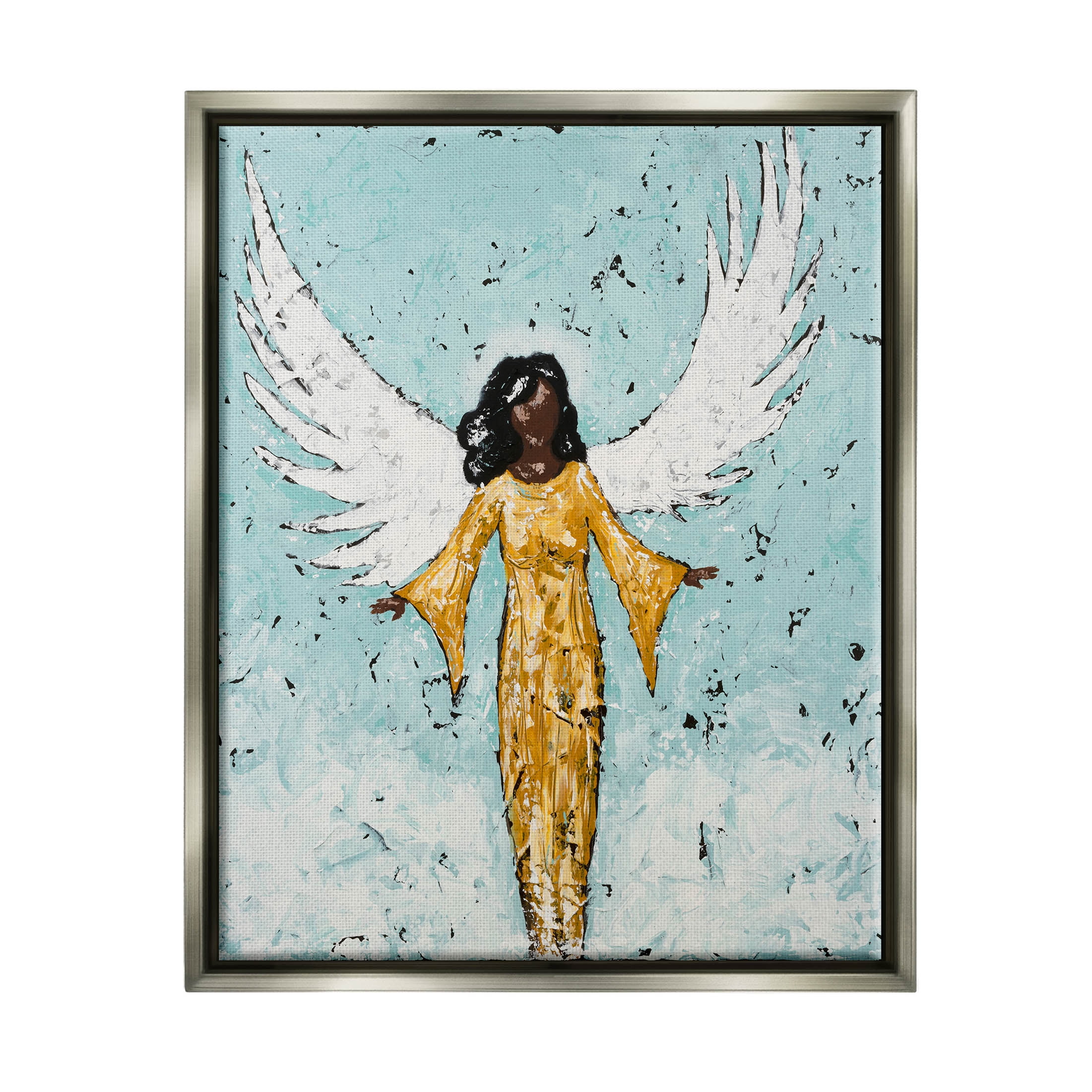 Stupell Industries Angel Wings Woman Portrait Painting Luster Gray Floating Framed Canvas Print Wall Art, Design by Jade Reynolds