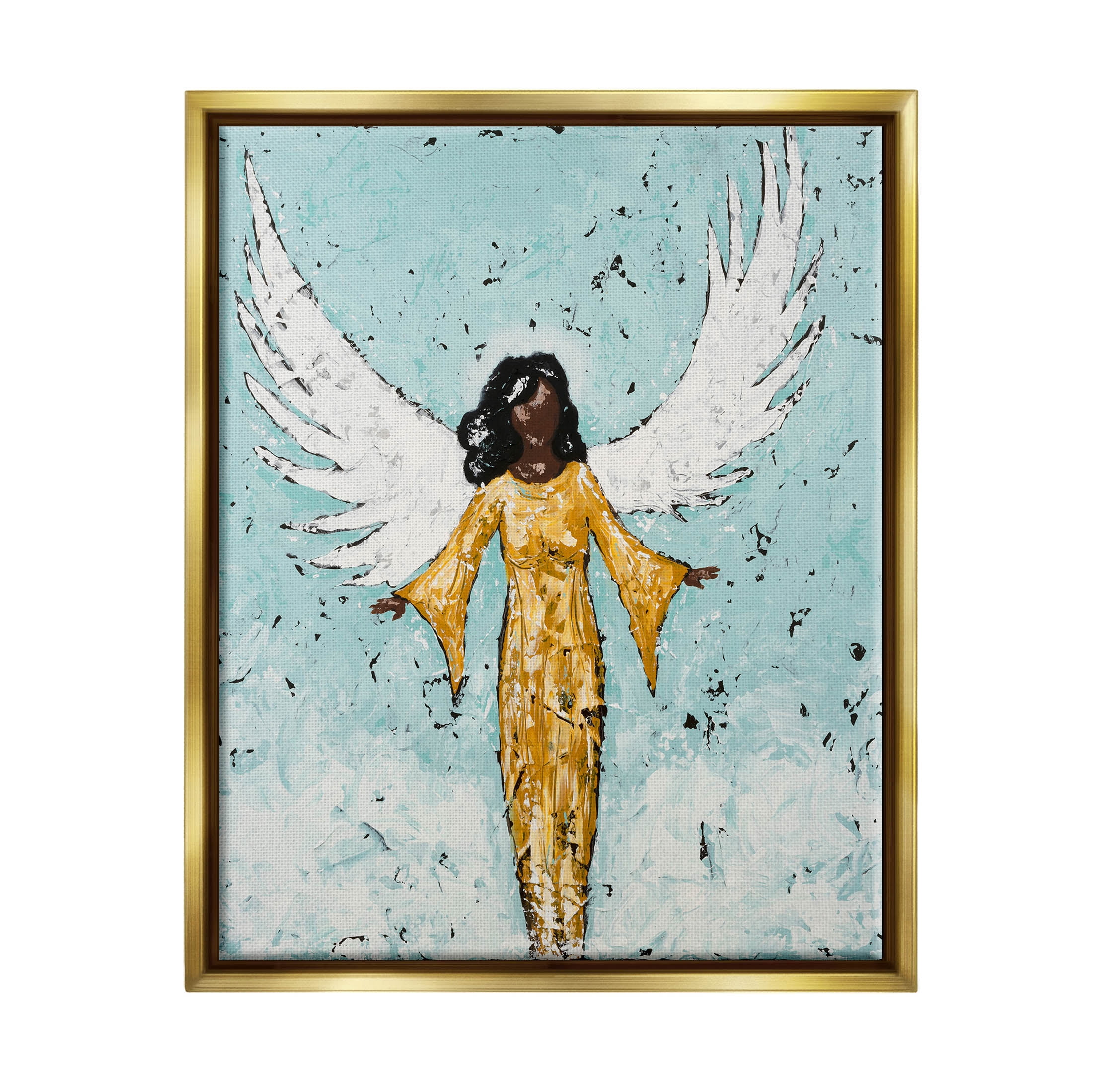 Stupell Industries Angel Wings Woman Portrait Painting Metallic Gold Floating Framed Canvas Print Wall Art, Design by Jade Reynolds