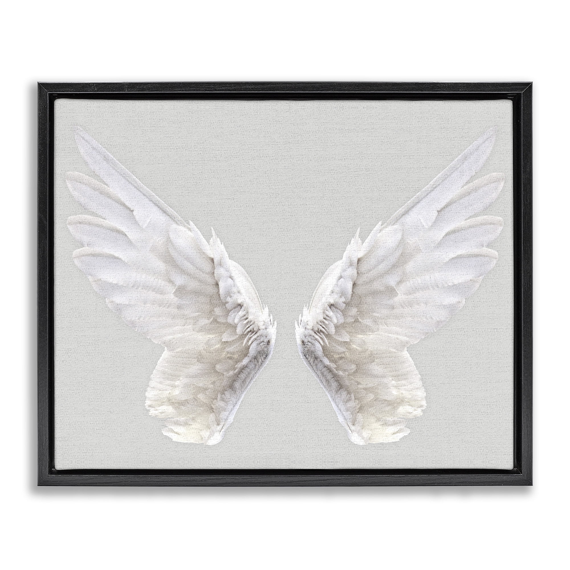 Stupell Industries Angel Wings on Grey Religious Painting Black Floater Framed Canvas Art Print Wall Art, 17 x 21