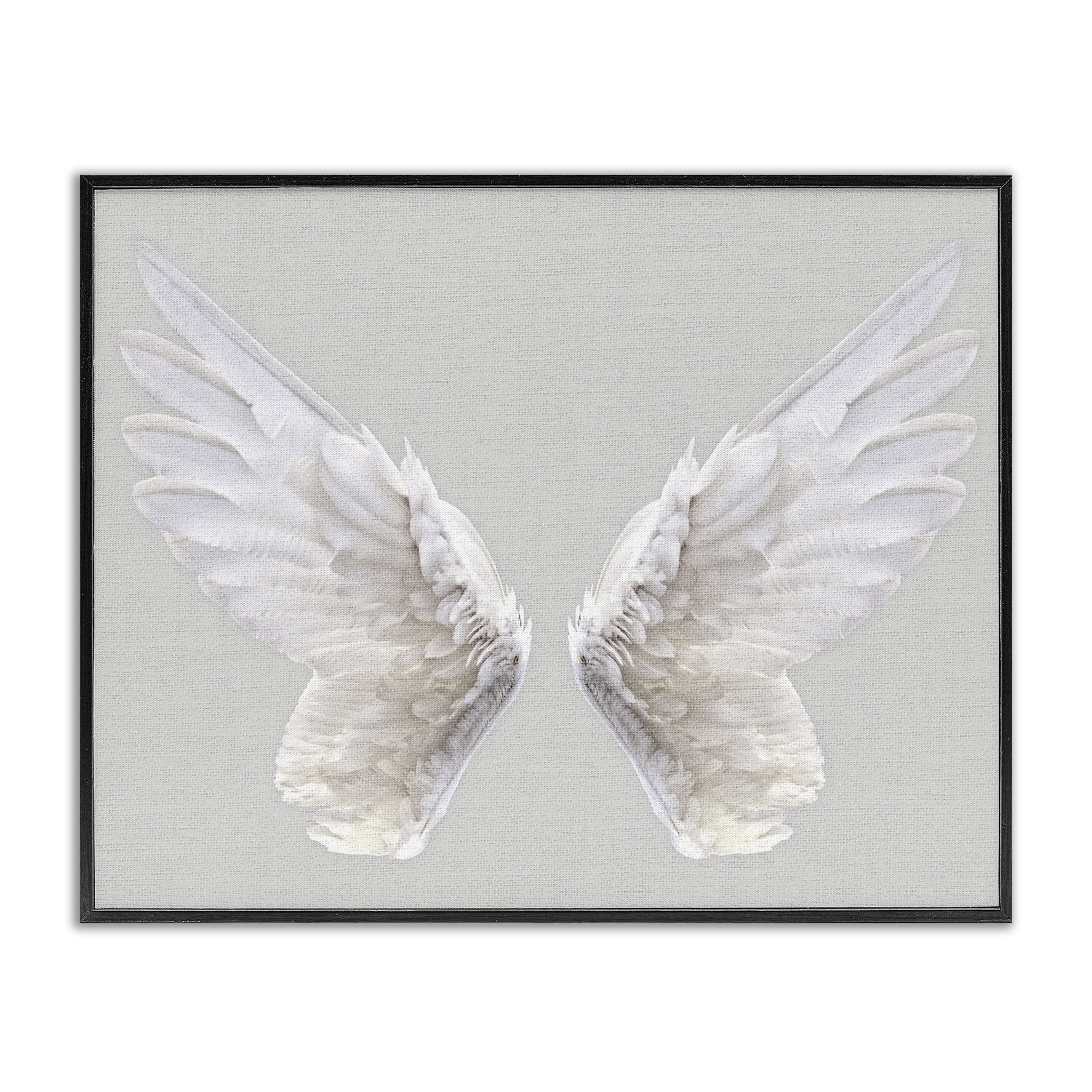 Stupell Industries Angel Wings on Grey Religious Painting Black Framed Art Print Wall Art, 24 x 30
