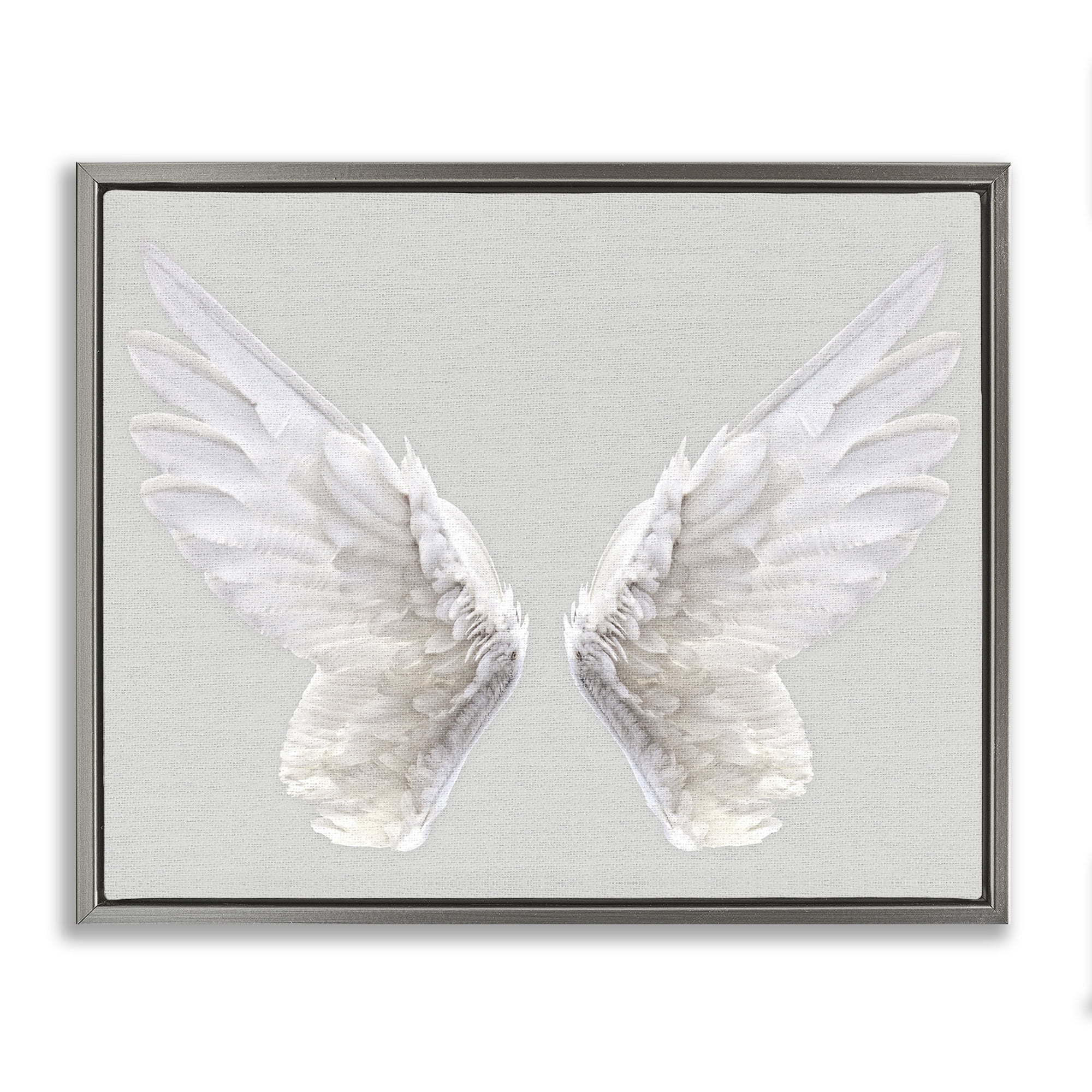 Stupell Industries Angel Wings on Grey Religious Painting Gray Floater Framed Canvas Art Print Wall Art, 17 x 21