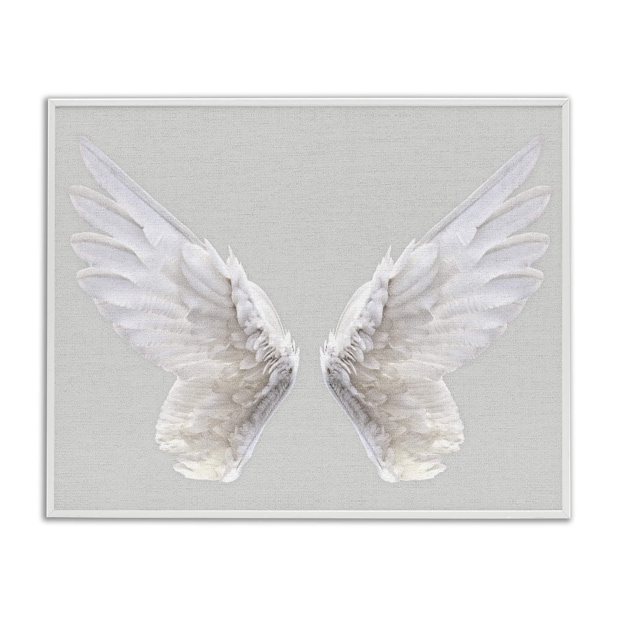 Stupell Industries Angel Wings on Grey Religious Painting White Framed Art Print Wall Art, 11 x 14