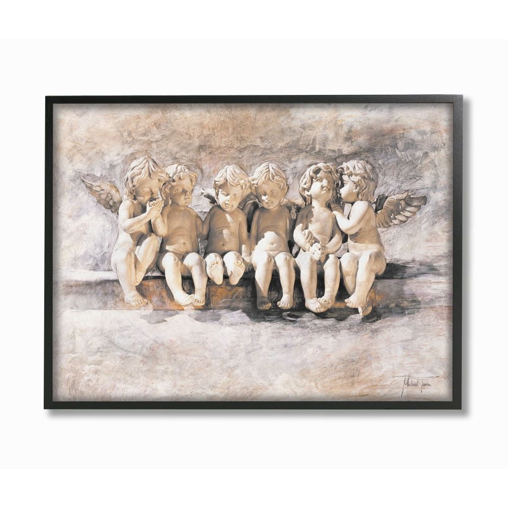 Stupell Industries Angels Chatting Religious Neutral Gray Painting Framed Wall Art by Young and Proven