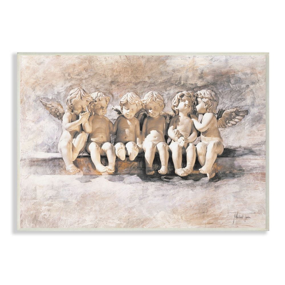Stupell Industries Angels Chatting Religious Neutral Gray Painting Wall Plaque by Young and Proven