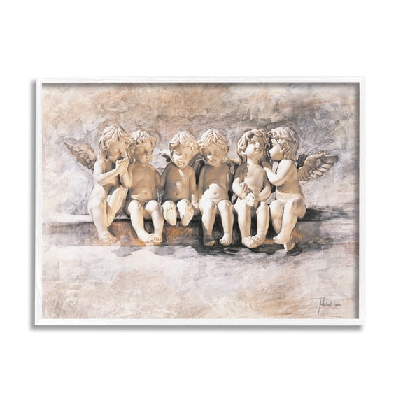 Stupell Industries Angels Chatting Religious Neutral Grey Painting Framed Art Print Wall Art, 14x11, By Young and Proven