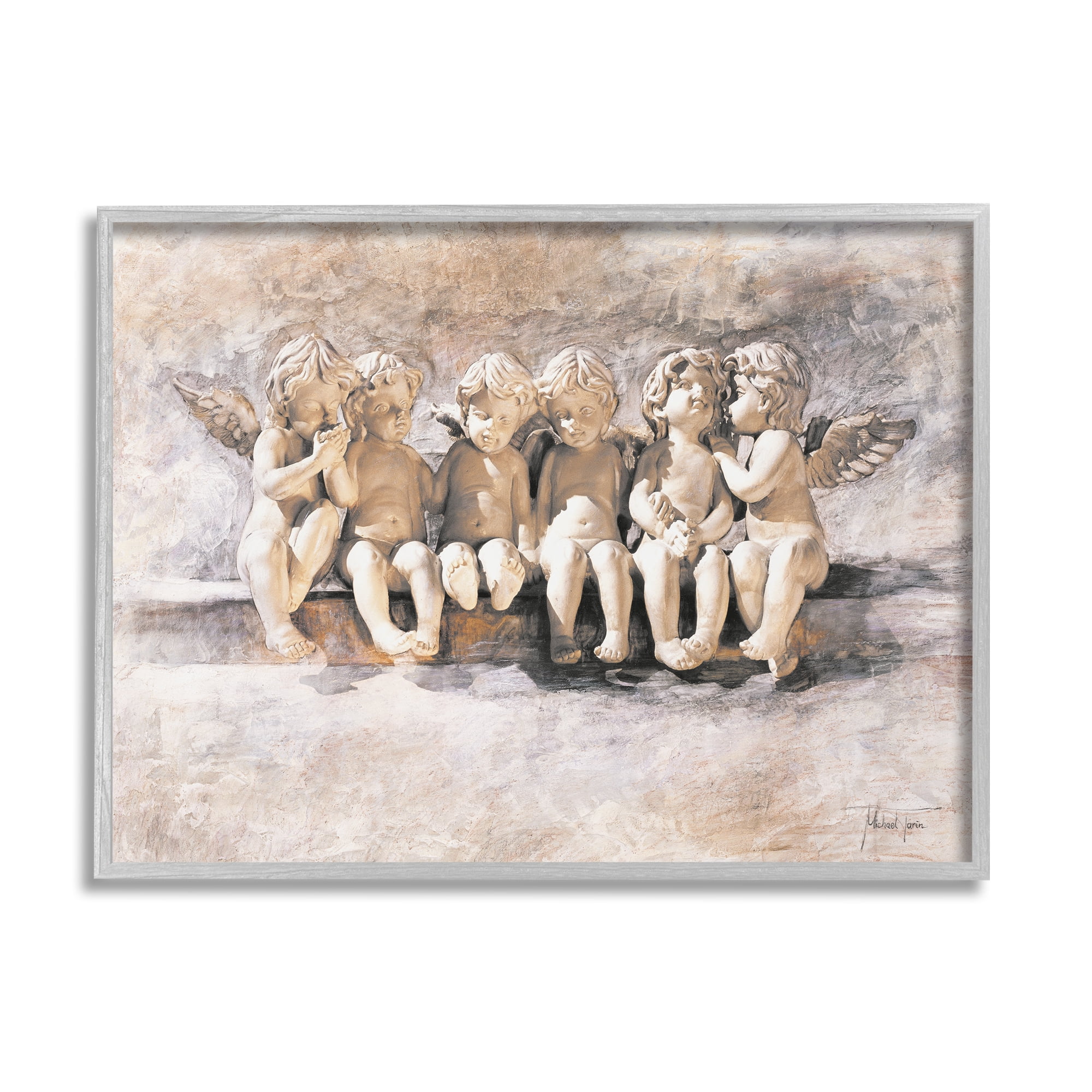 Stupell Industries Angels Chatting Religious Neutral Grey Painting Framed Art Print Wall Art, 14x11, By Young and Proven