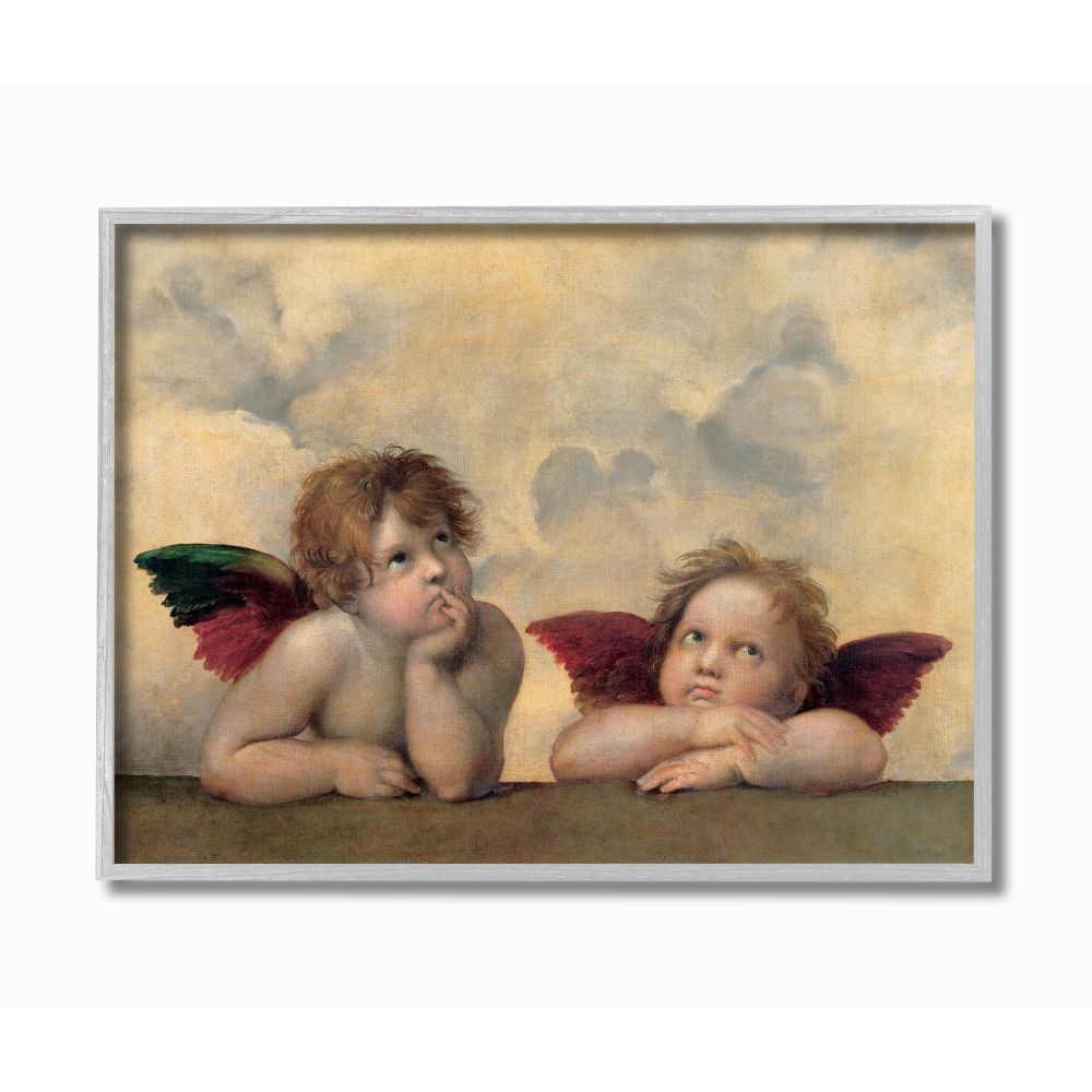 Stupell Industries Angels In Wonder Classic Oil Painting Framed Wall Art by Rafaello Sanzio, 16" x 20", Gray Framed