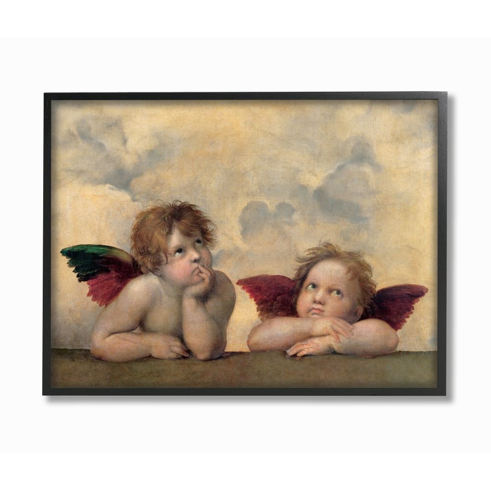 Stupell Industries Angels In Wonder Classic Oil Painting Framed Wall Art by Rafaello Sanzio, 24" x 30", Black Framed