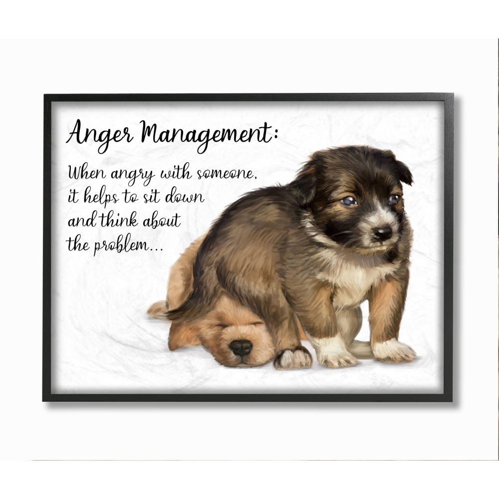 Stupell Industries Anger Management Advice Puppy Dog Humor Phrase Framed Wall Art Design by Ziwei Li, 24" x 30", Black Framed