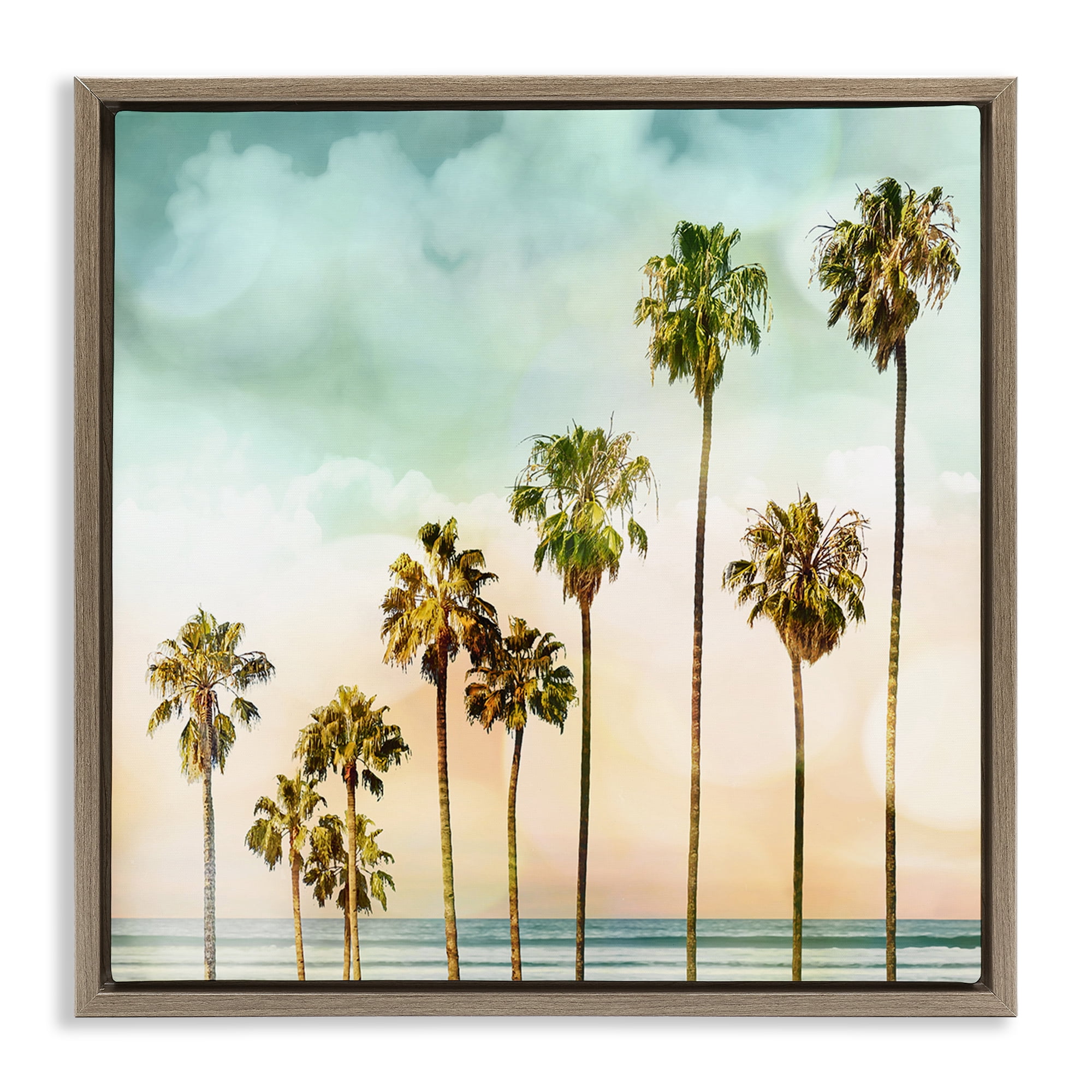 Stupell Industries Angled Palm Trees Nautical & Beach Painting Brown Floater Framed Canvas Art Print Wall Art, 25 x 25