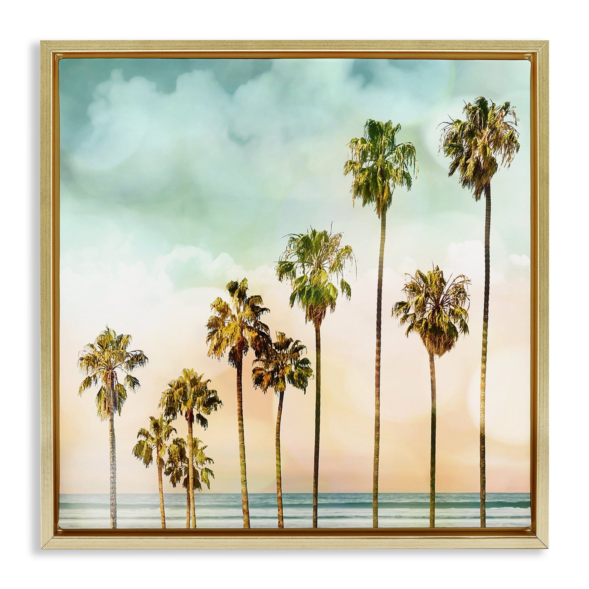 Stupell Industries Angled Palm Trees Nautical & Beach Painting Gold Floater Framed Canvas Art Print Wall Art, 18 x 18