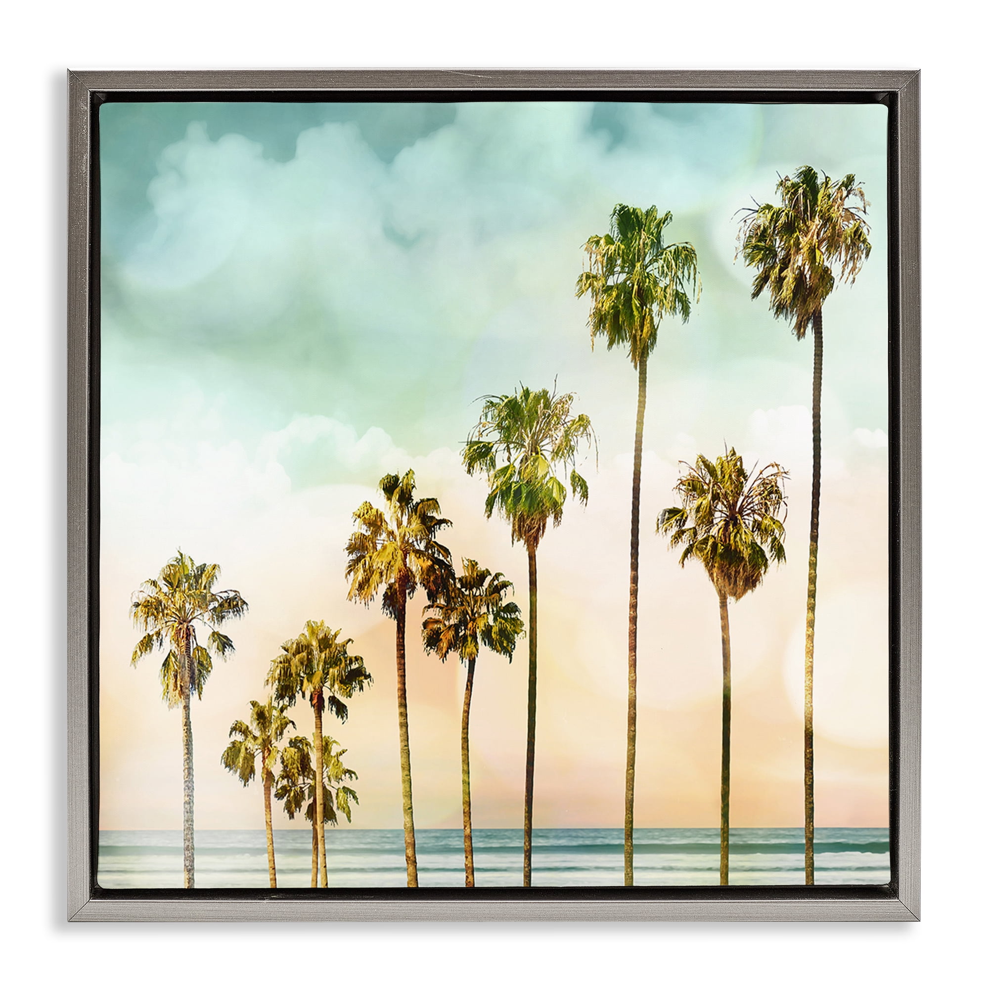 Stupell Industries Angled Palm Trees Nautical & Beach Painting Gray Floater Framed Canvas Art Print Wall Art, 25 x 25