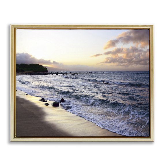 Stupell Industries Angled Sunset Beach Gold Framed Floater Canvas Wall Art design by BRUCE NAWROCKE, 25 x 31