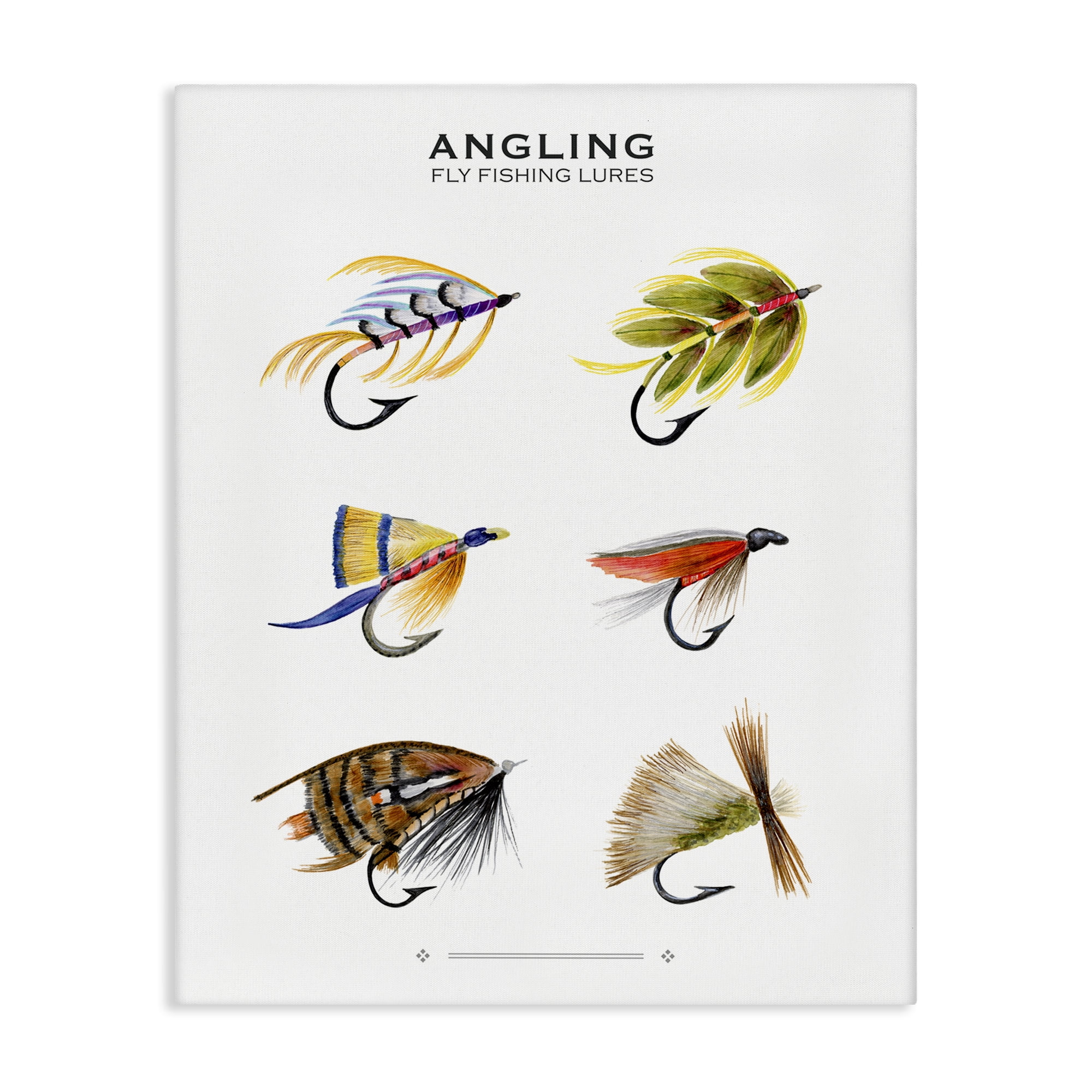 Stupell Industries Angling Fly Fishing Lures Sports Painting Wrapped Canvas Art Print Wall Art, 16 x 20