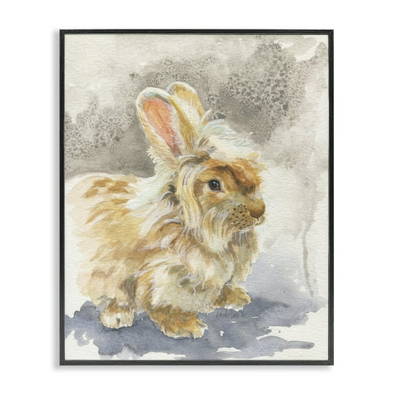 Stupell Industries Angora Bunny Watercolor Animals Painting Black Framed Art Print Wall Art, 11 x 14