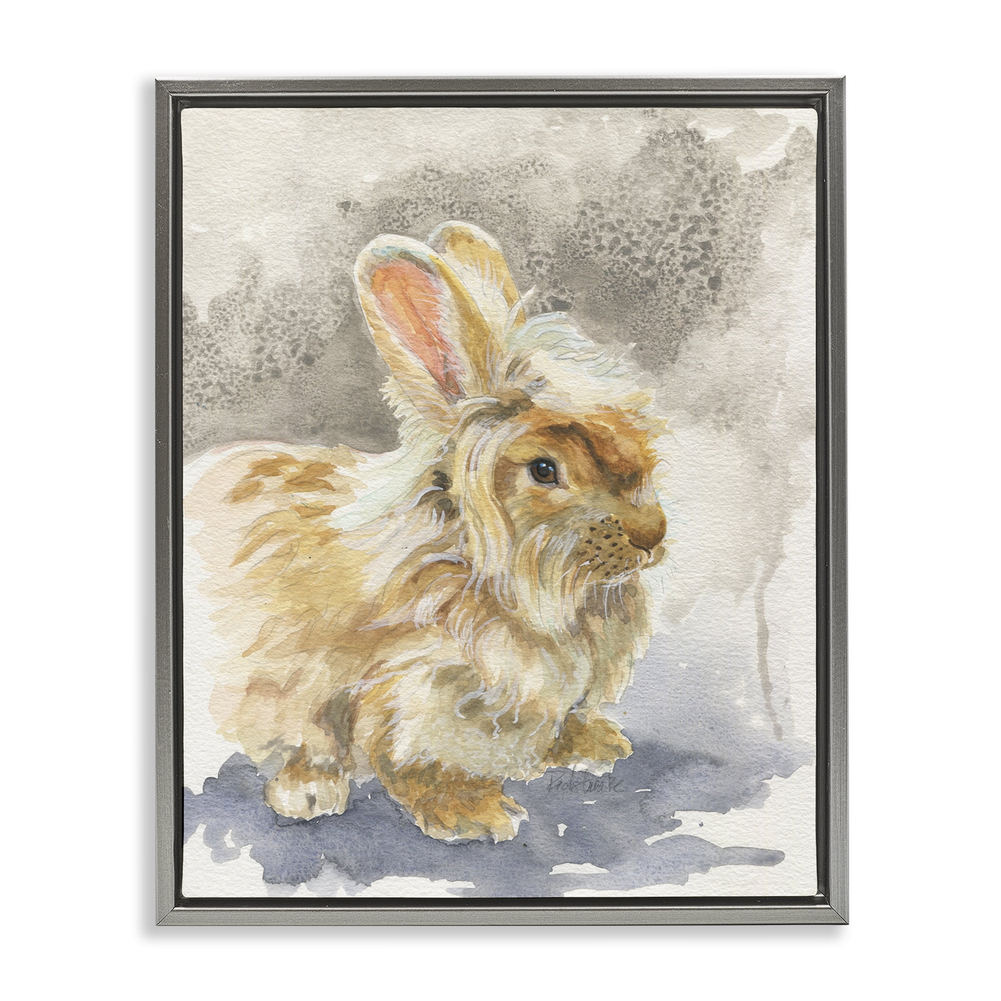 Stupell Industries Angora Bunny Watercolor Animals Painting Gray Floater Framed Canvas Art Print Wall Art, 25 x 31