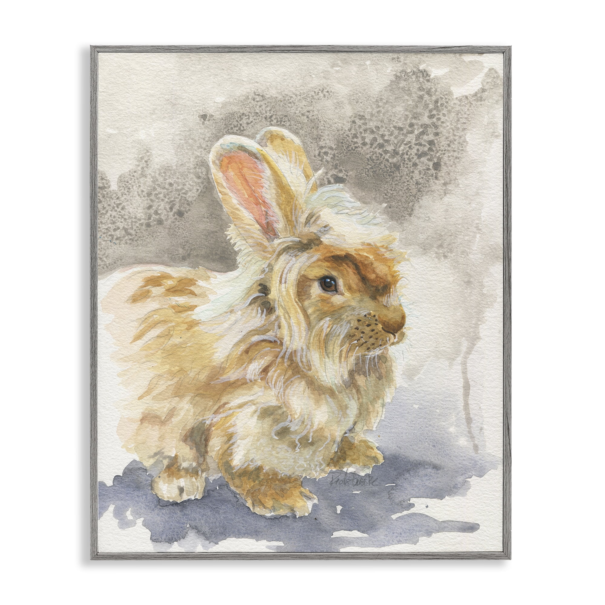 Stupell Industries Angora Bunny Watercolor Animals Painting Gray Framed Art Print Wall Art, 16 x 20