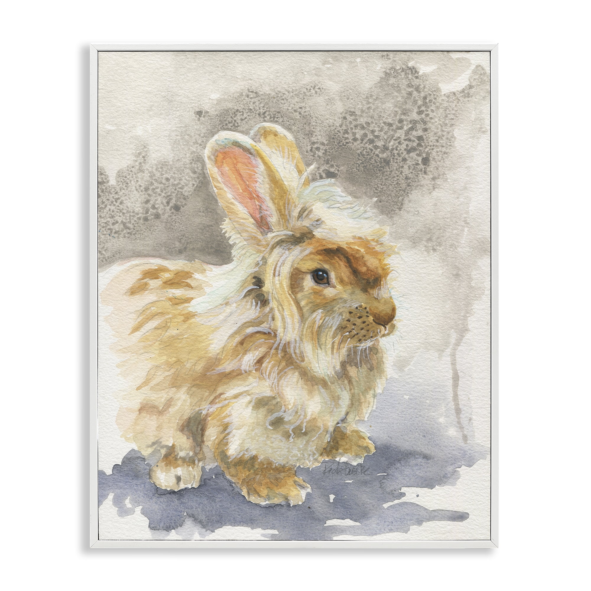 Stupell Industries Angora Bunny Watercolor Animals Painting White Framed Art Print Wall Art, 11 x 14
