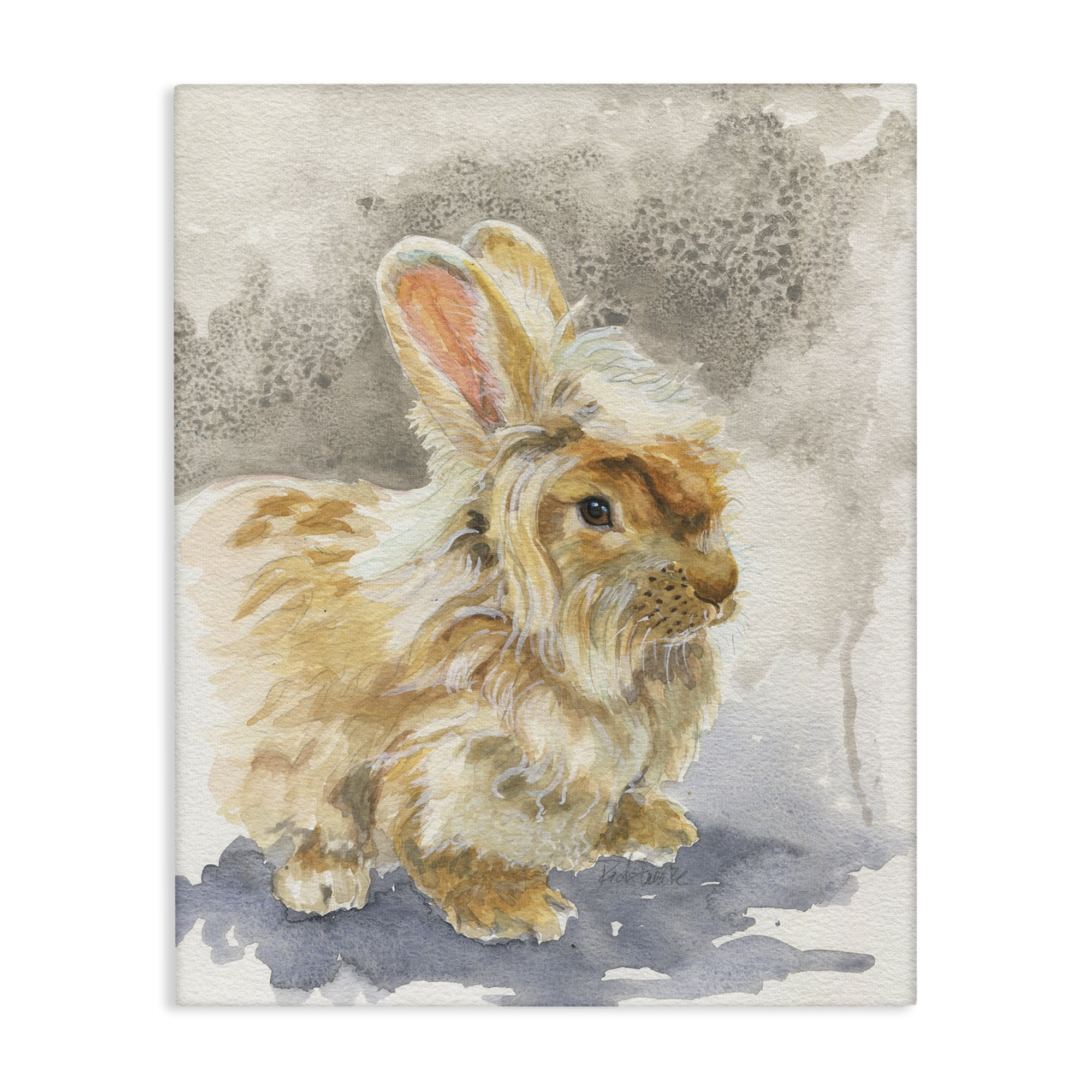 Stupell Industries Angora Bunny Watercolor Animals Painting Wrapped Canvas Art Print Wall Art, 16 x 20