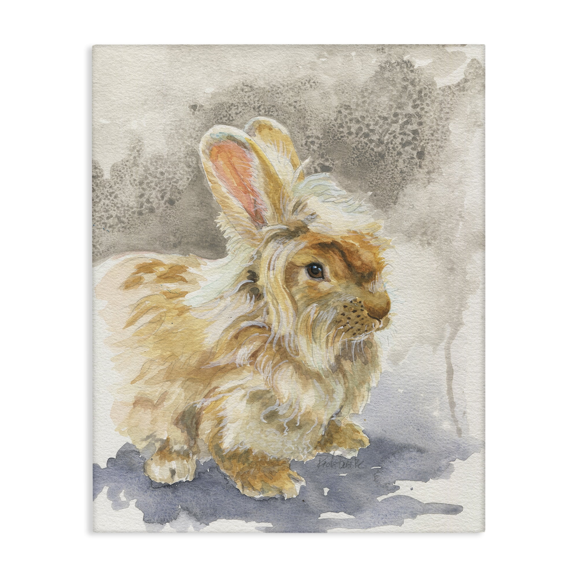 Stupell Industries Angora Bunny Watercolor Animals Painting Wrapped Canvas Art Print Wall Art, 36 x 48