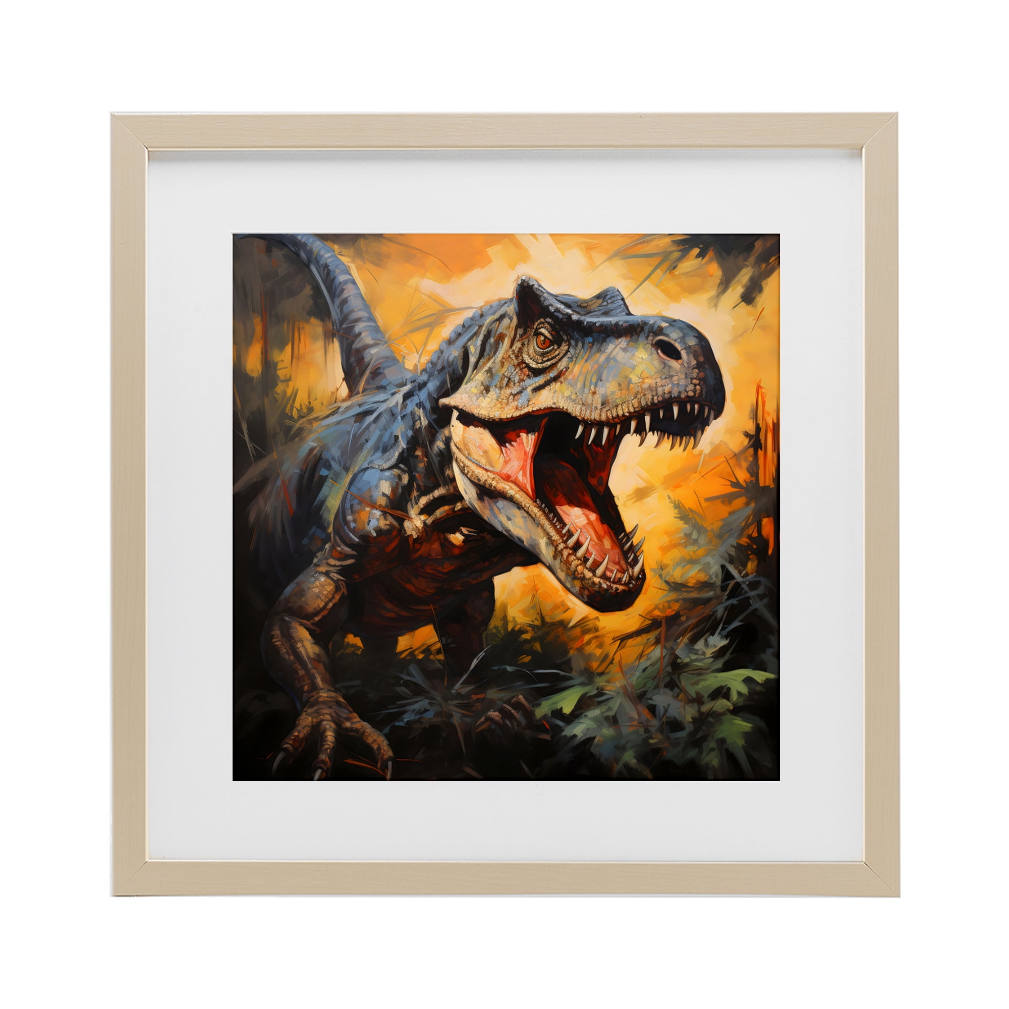 Stupell Industries Angry Dinosaur Roaring Birch Framed Print Under Glass, design by Creative Studio