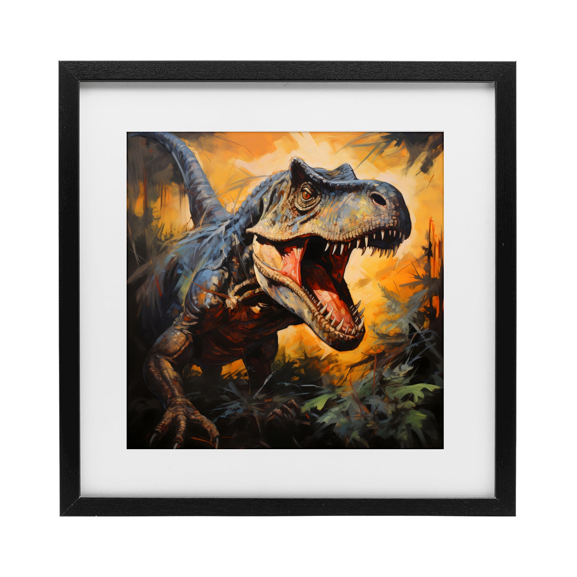 Stupell Industries Angry Dinosaur Roaring Black Framed Print Under Glass, design by Creative Studio