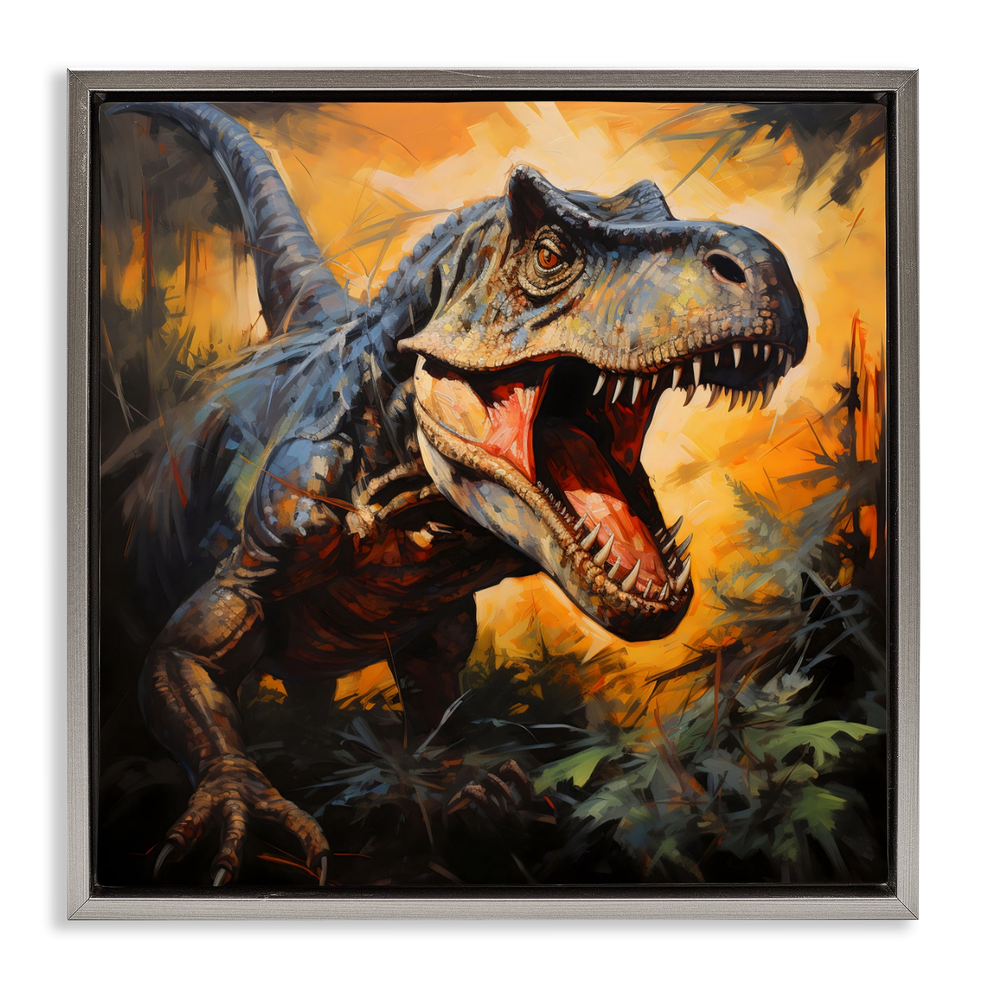 Stupell Industries Angry Dinosaur Roaring Gray Framed Floater Canvas Wall Art, design by Creative Studio
