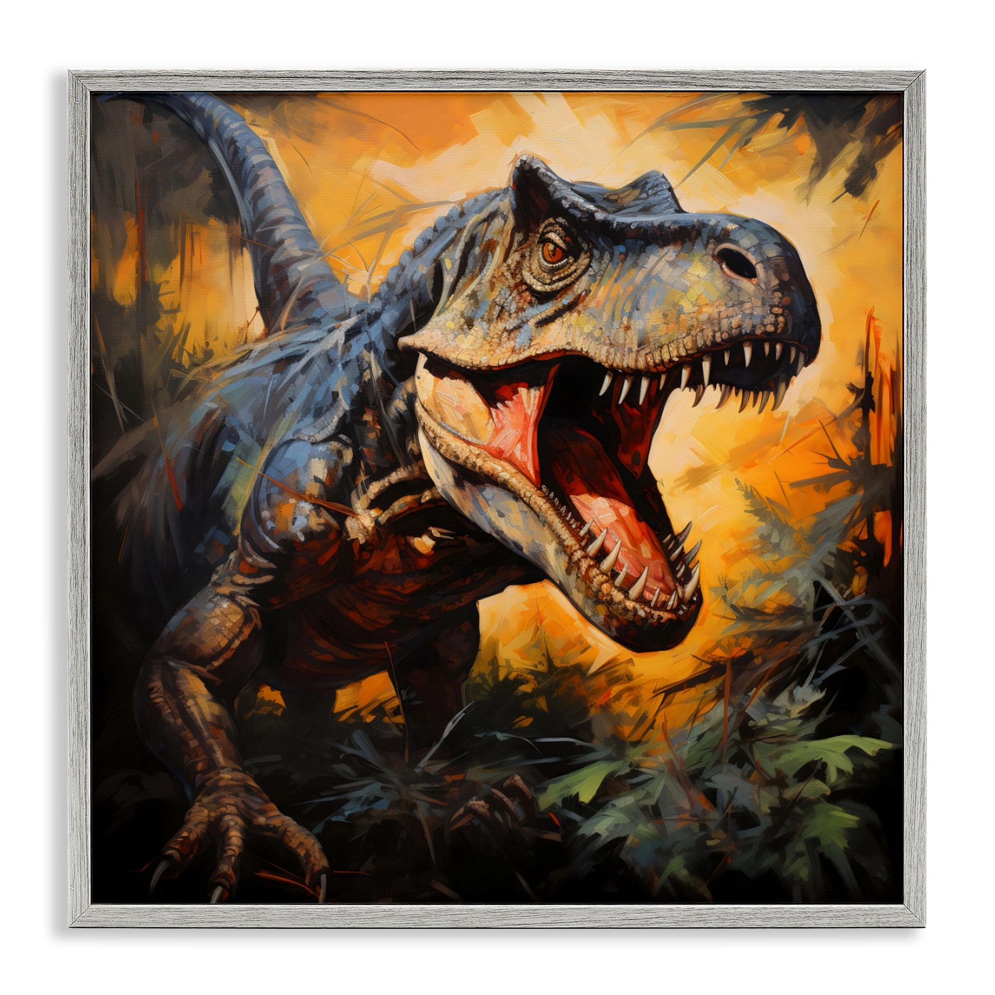 Stupell Industries Angry Dinosaur Roaring Gray Framed Giclee Art, design by Creative Studio