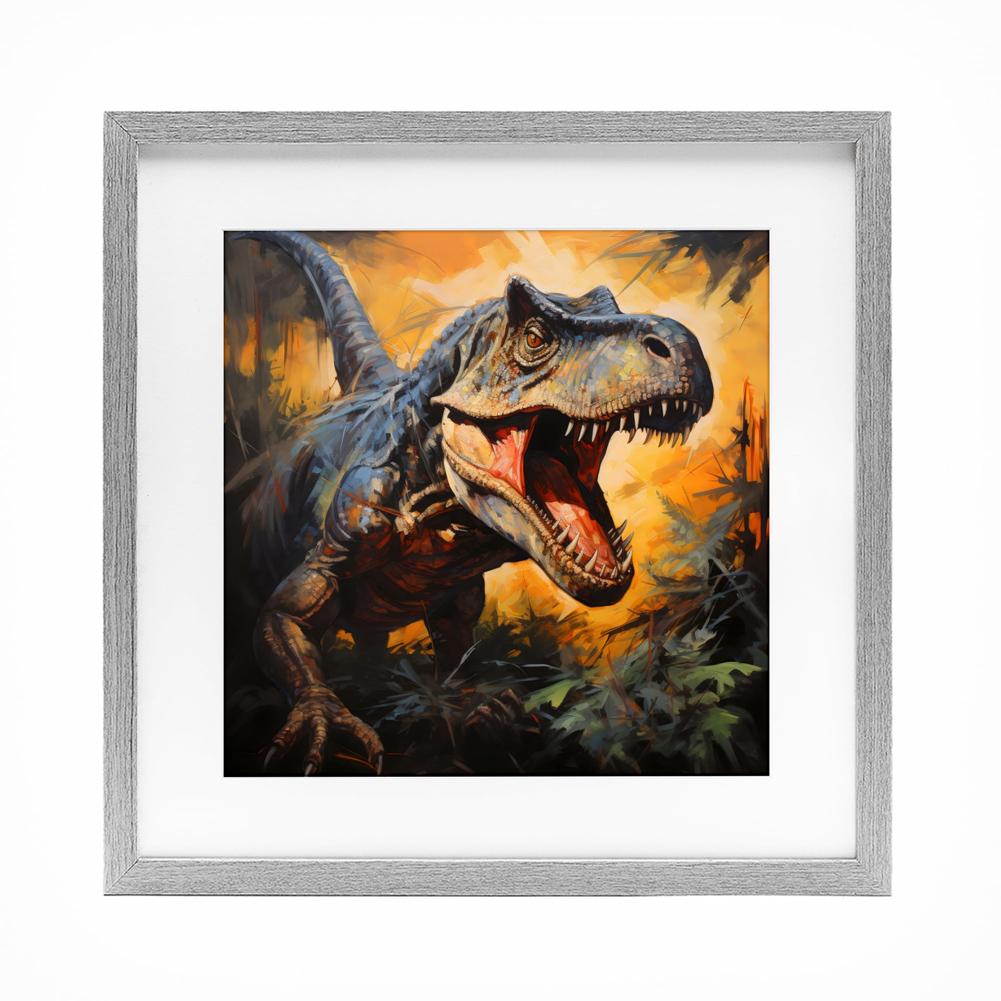 Stupell Industries Angry Dinosaur Roaring Gray Framed Print Under Glass, design by Creative Studio