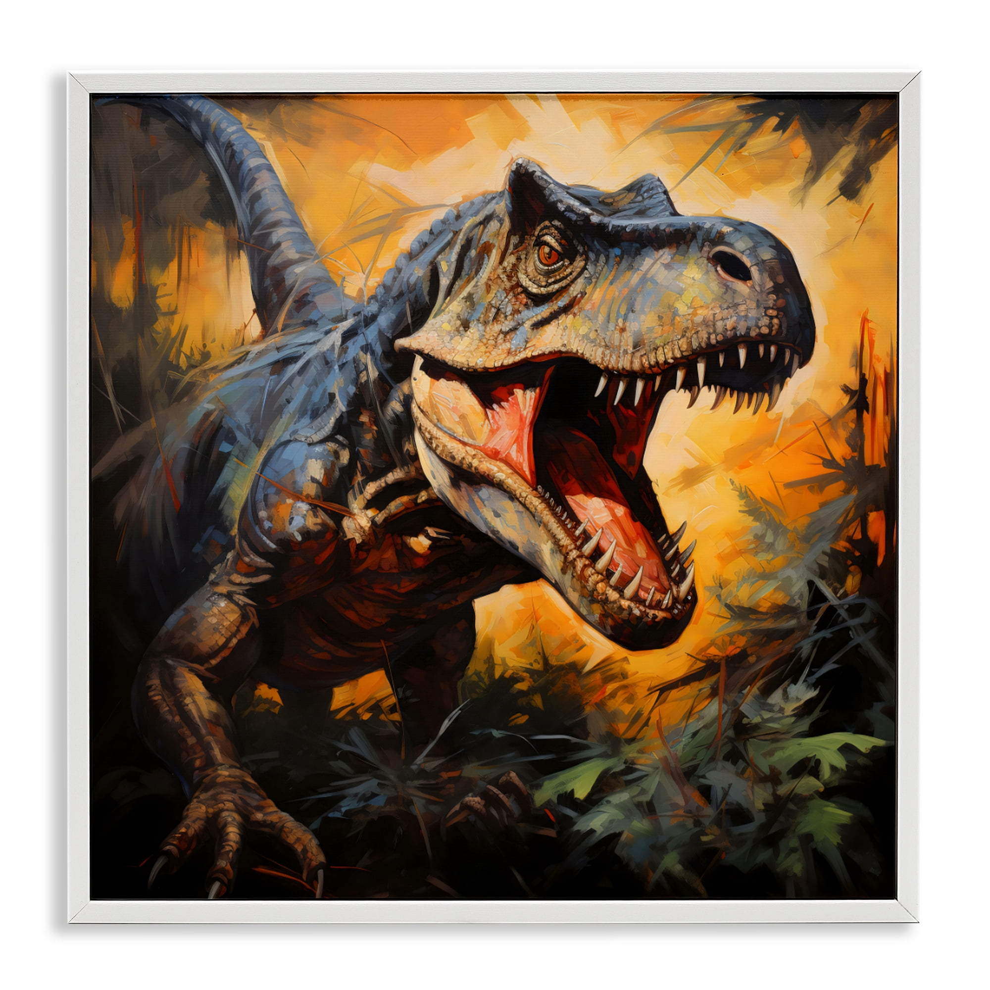 Stupell Industries Angry Dinosaur Roaring White Framed Giclee Art, design by Creative Studio