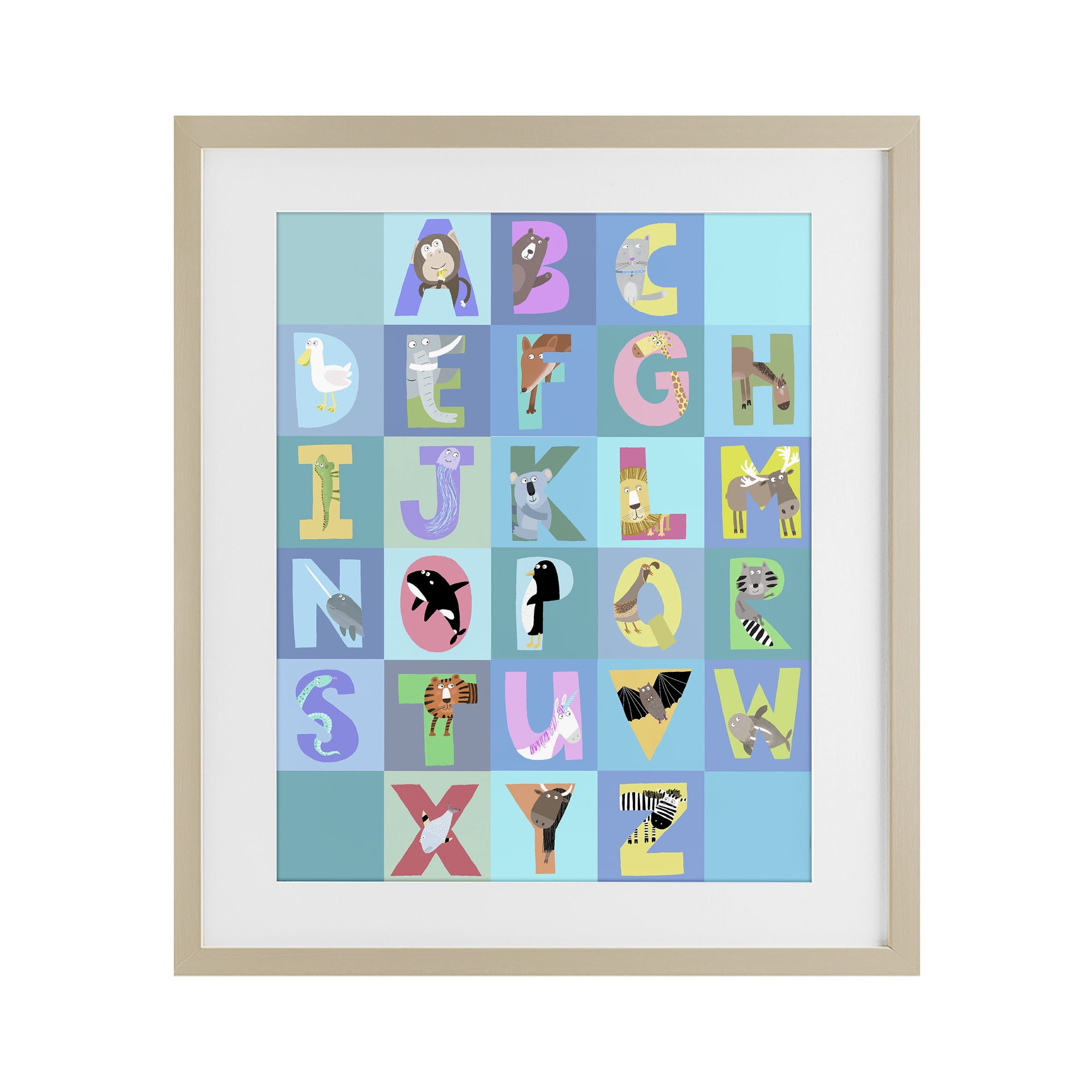 Stupell Industries Animal Alphabet in Blue Birch Framed Print Under Glass, design by Carla Daly
